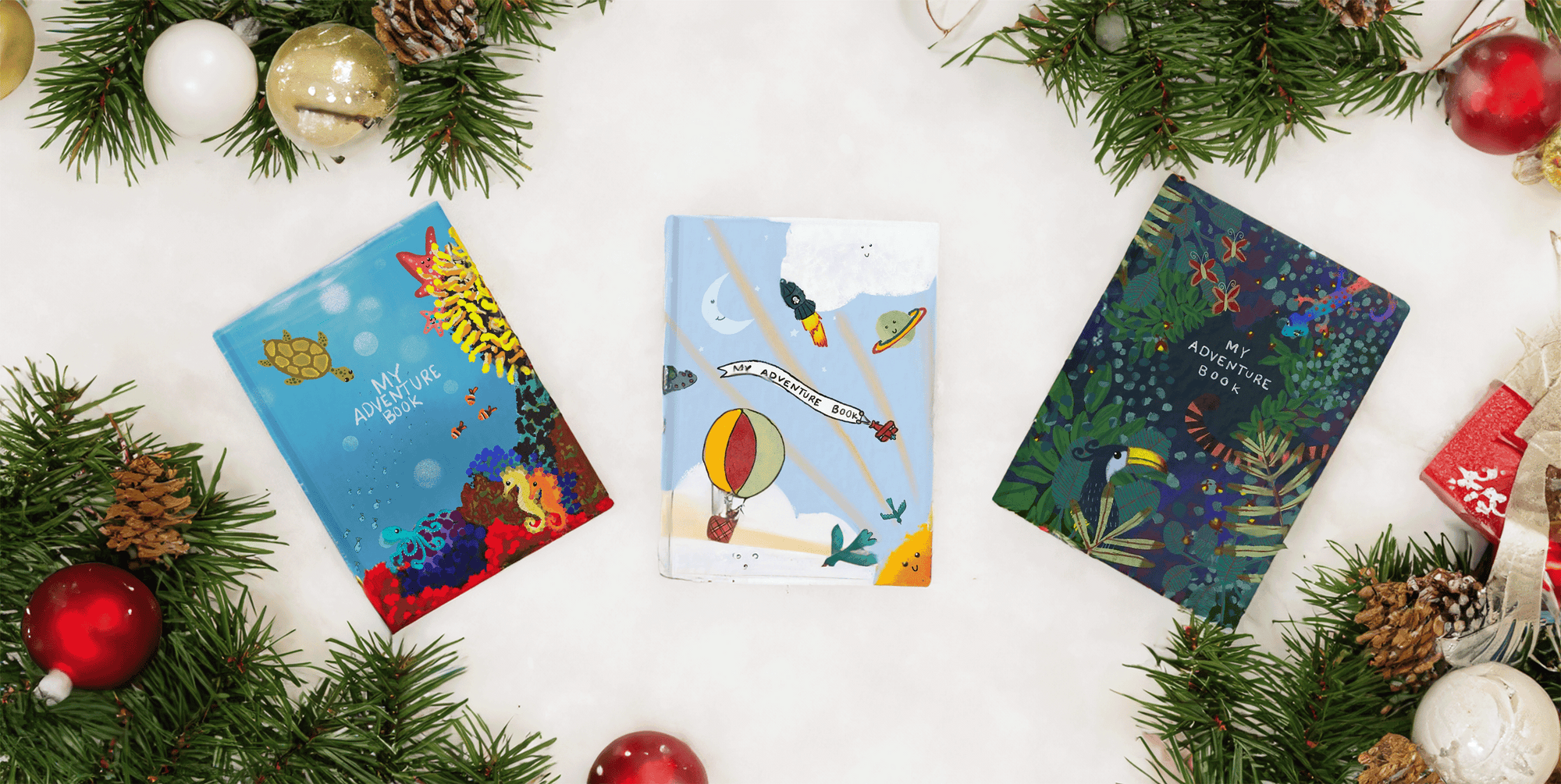 Kid's Adventure Books Surrounded by Christmas Decor
