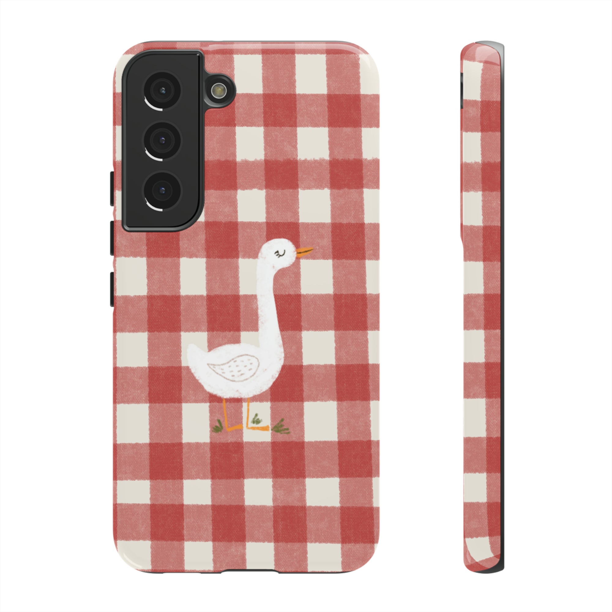 Sweet Goose on Red Plaid - Tough Phone Case