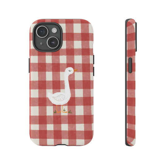 Sweet Goose on Red Plaid - Tough Phone Case