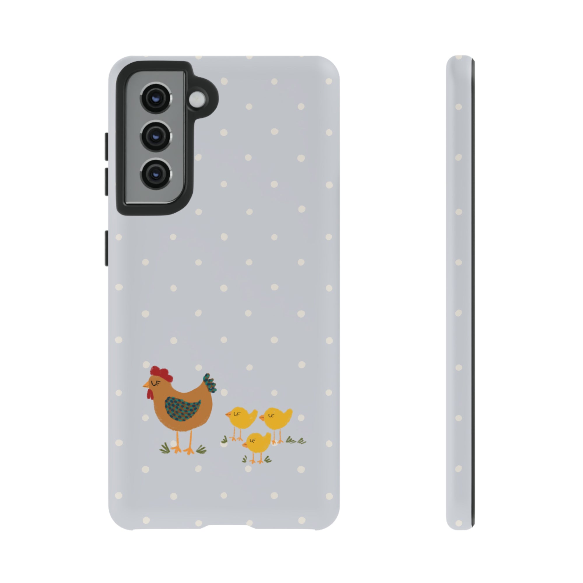 Chicken and Chicks on Blue Polk-a-dot  - Tough Phone Case