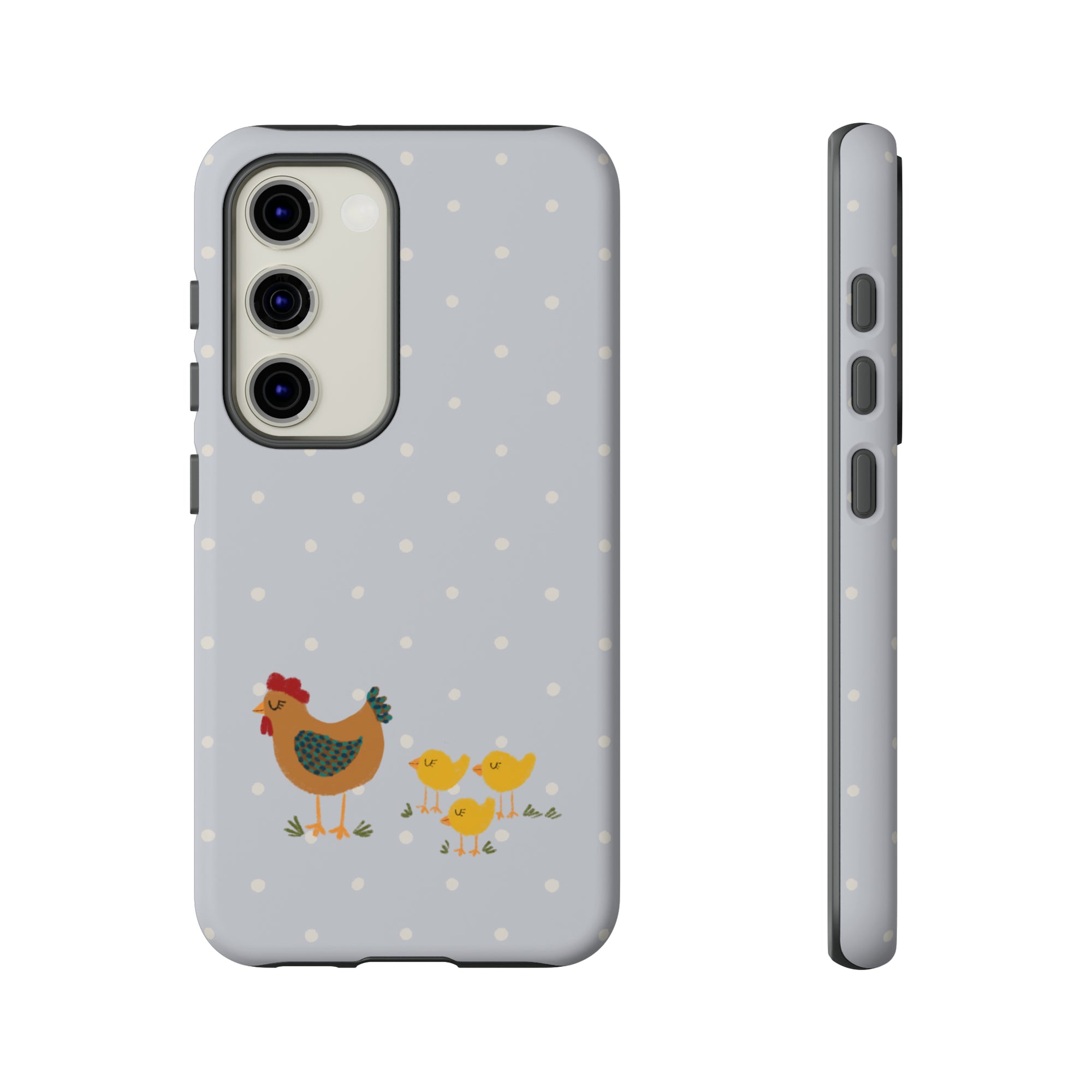 Chicken and Chicks on Blue Polk-a-dot  - Tough Phone Case