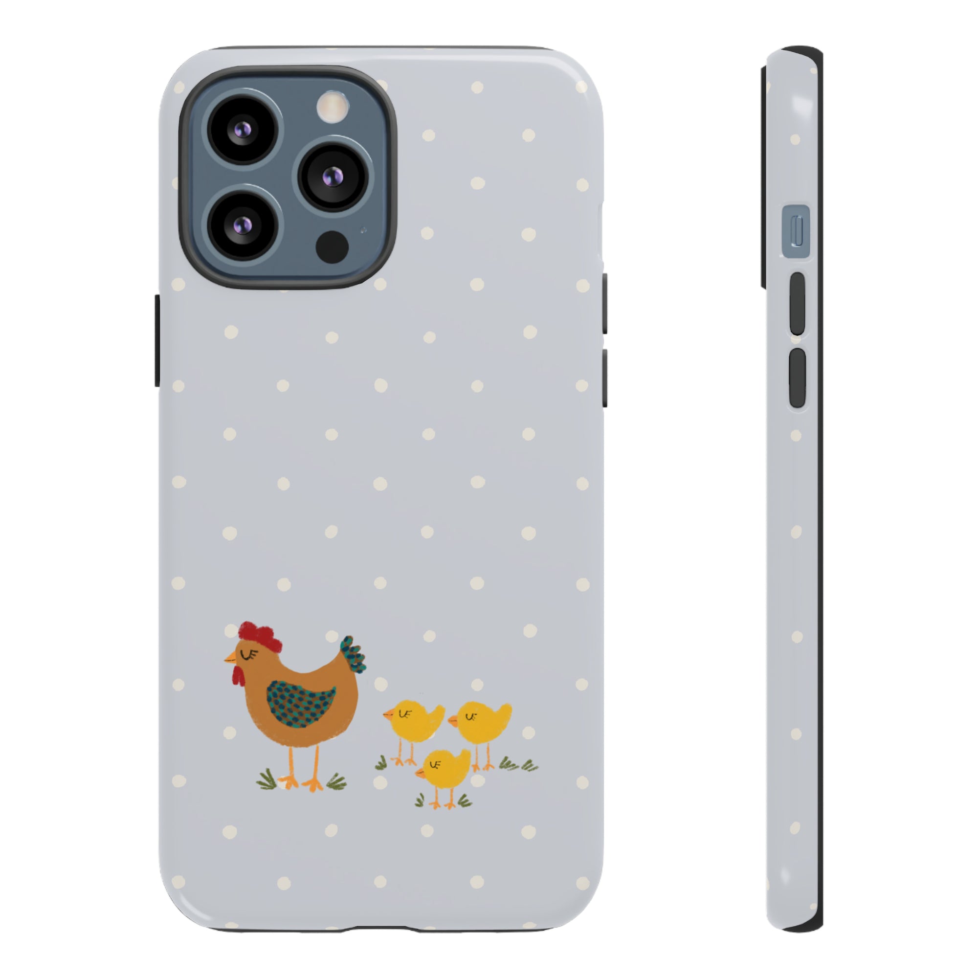 Chicken and Chicks on Blue Polk-a-dot  - Tough Phone Case