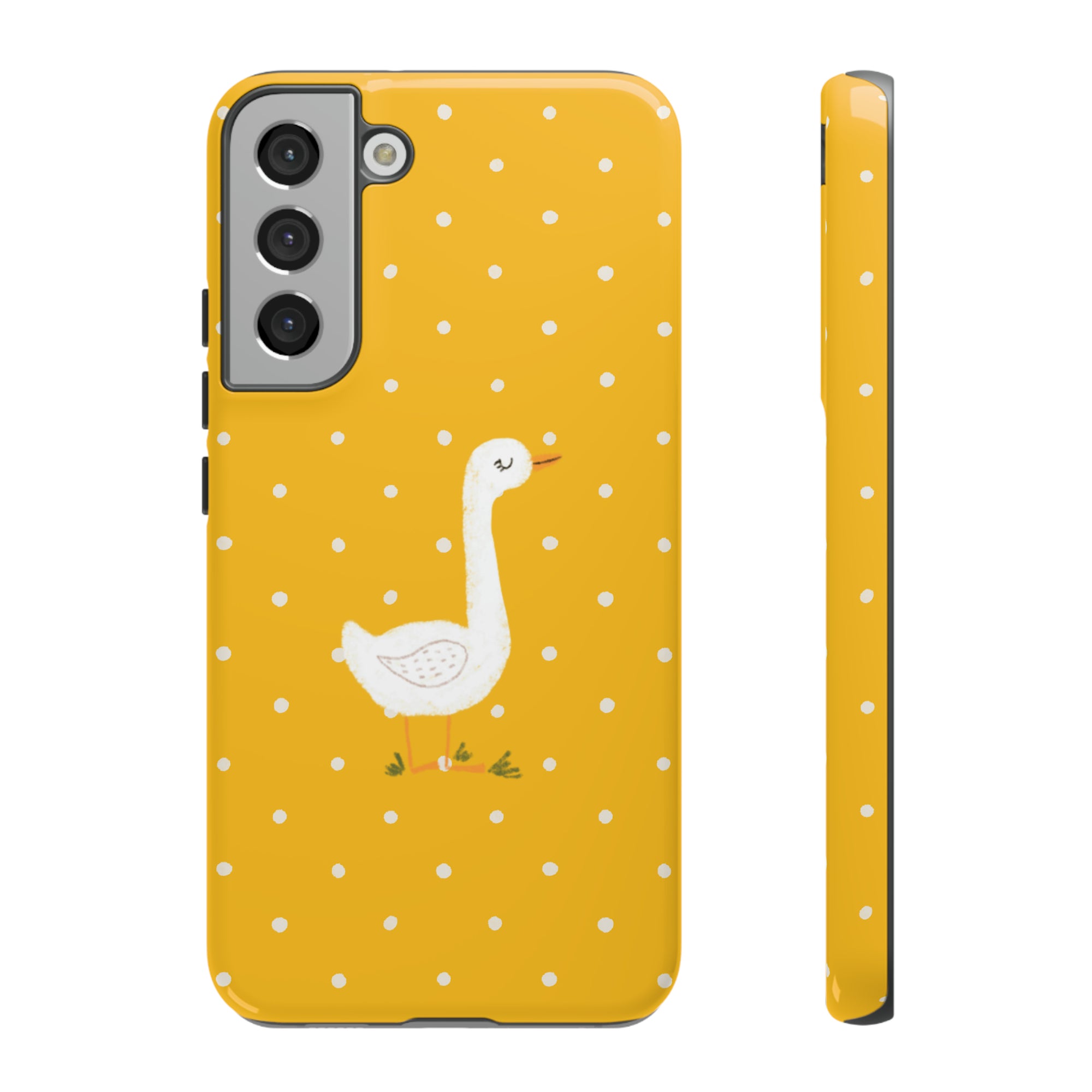 Sweet Goose on Yellow Polk-a-dot  - Tough Phone Case