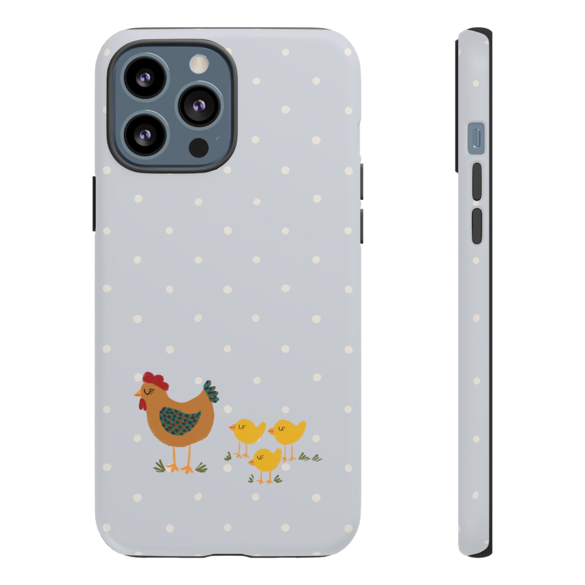 Chicken and Chicks on Blue Polk-a-dot  - Tough Phone Case