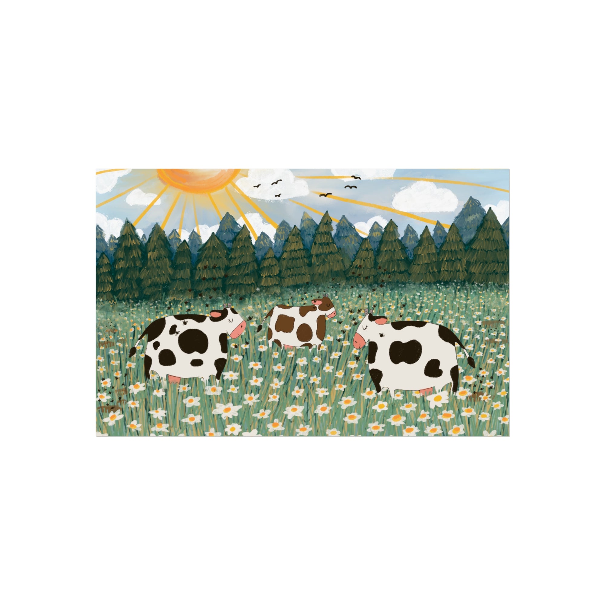 Happy Cows in a Daisy Field - Fine Art Print