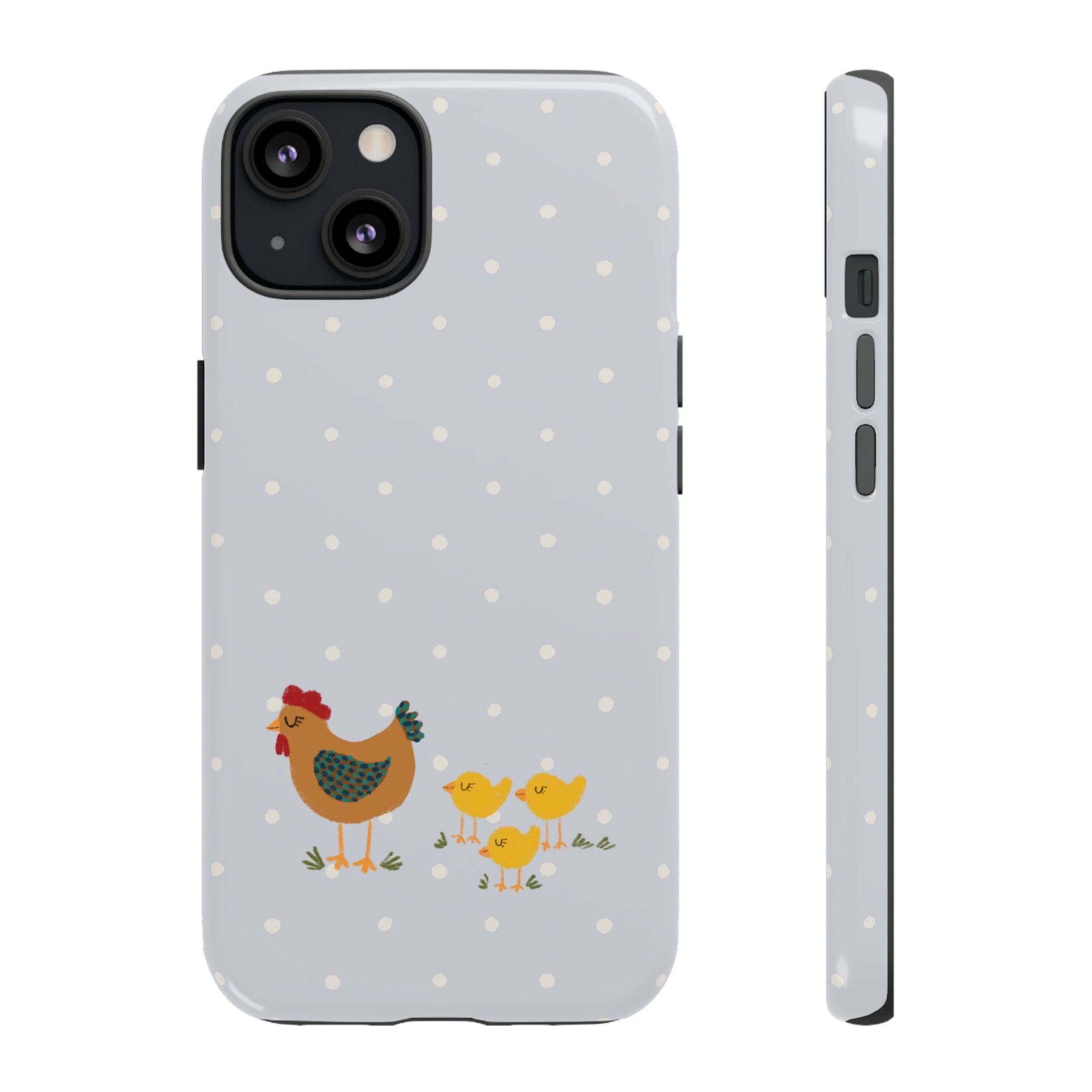 Chicken and Chicks on Blue Polk-a-dot  - Tough Phone Case