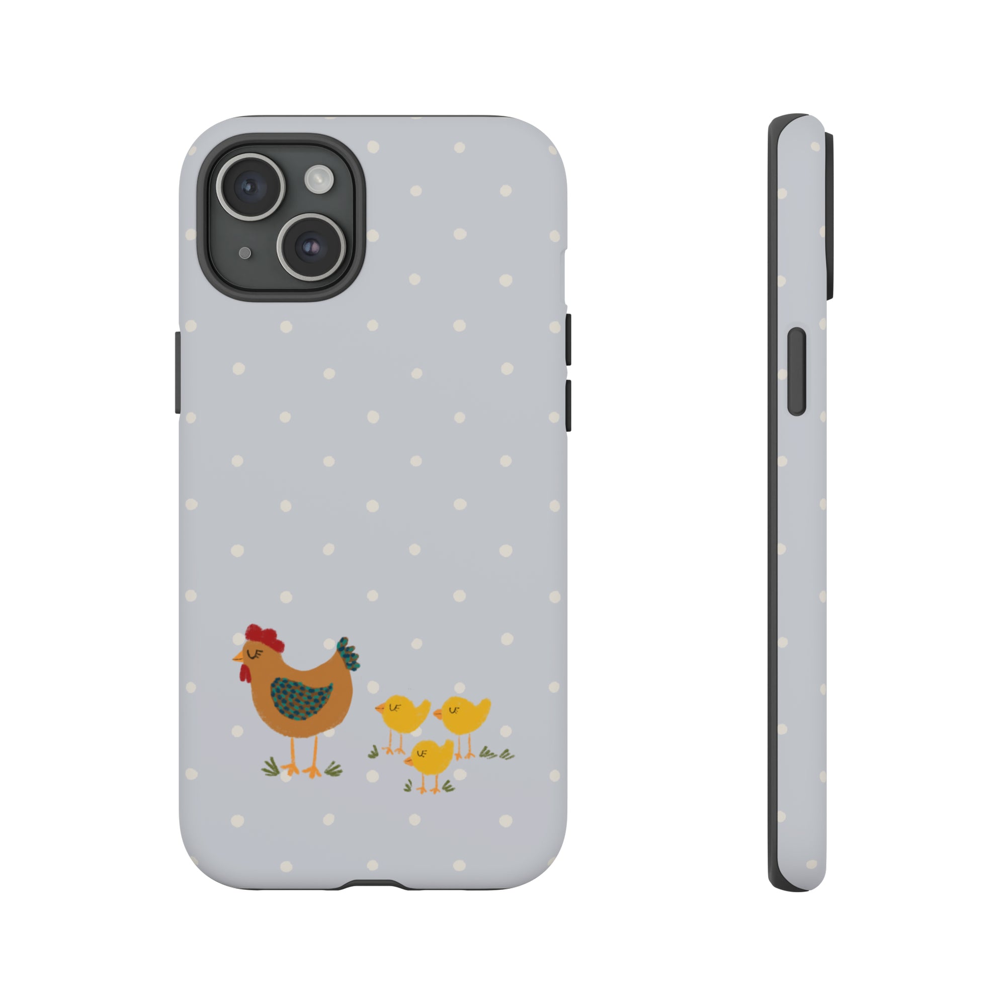 Chicken and Chicks on Blue Polk-a-dot  - Tough Phone Case