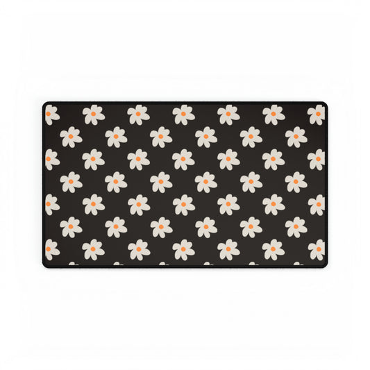 Daisies on Dark Brown - Desk Mat Mouse Pad
