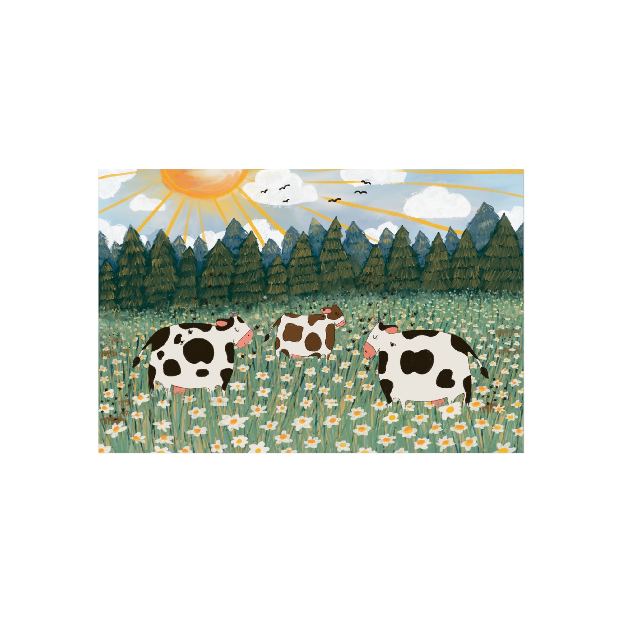 Happy Cows in a Daisy Field - Fine Art Print