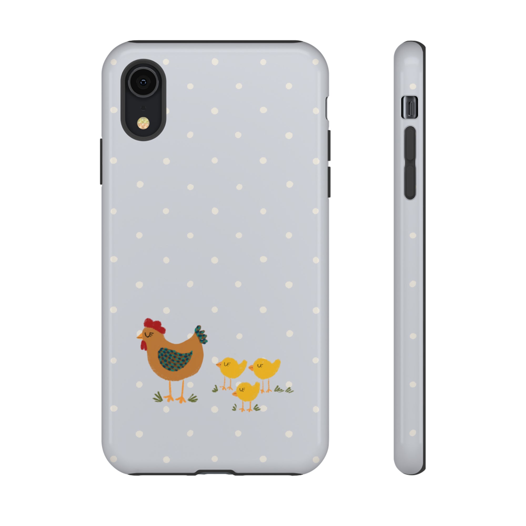 Chicken and Chicks on Blue Polk-a-dot  - Tough Phone Case