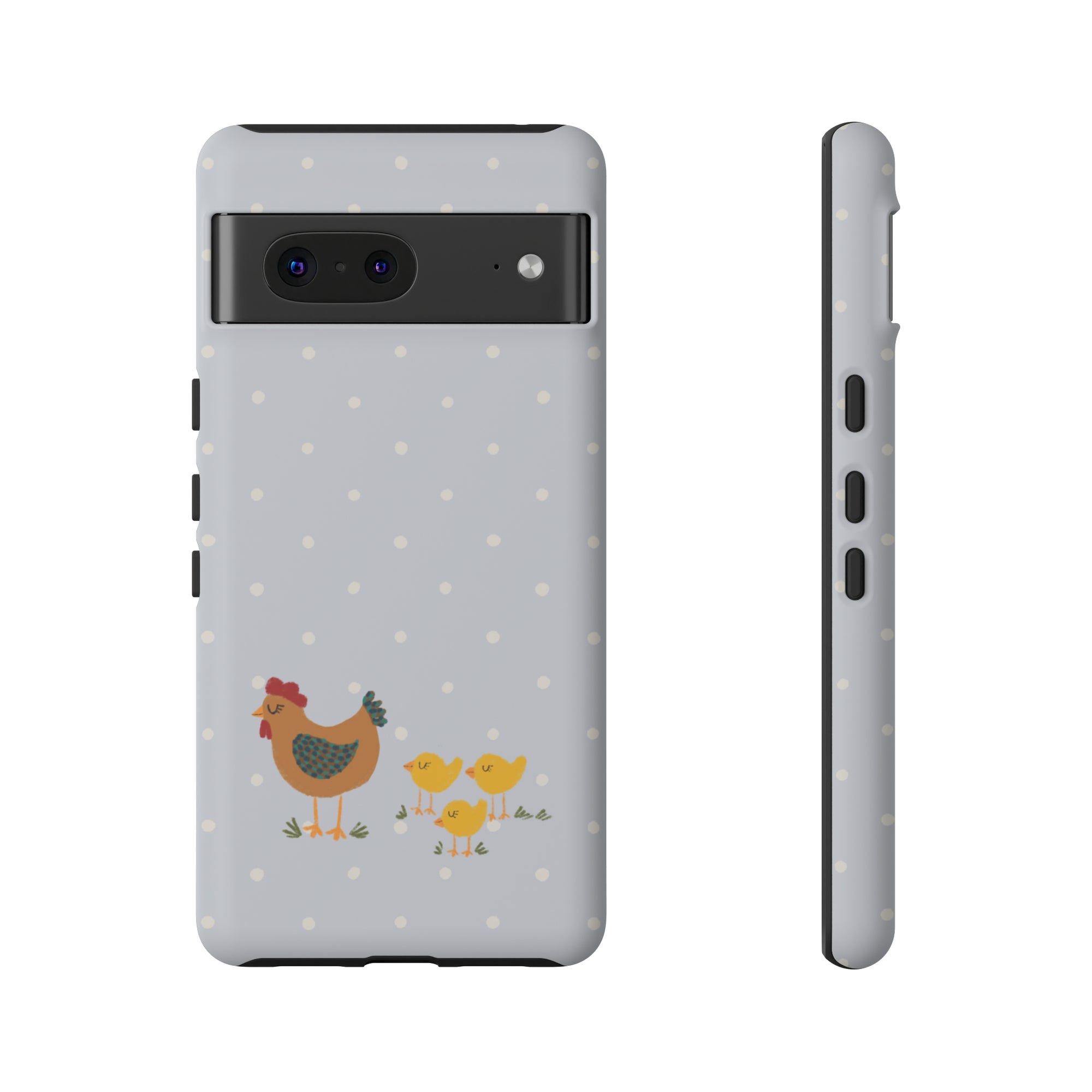 Chicken and Chicks on Blue Polk-a-dot  - Tough Phone Case