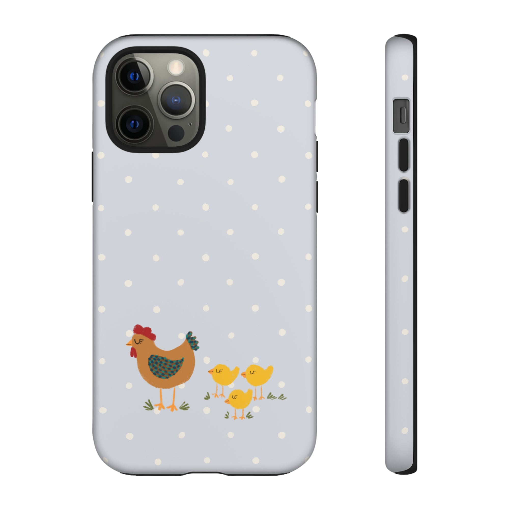 Chicken and Chicks on Blue Polk-a-dot  - Tough Phone Case