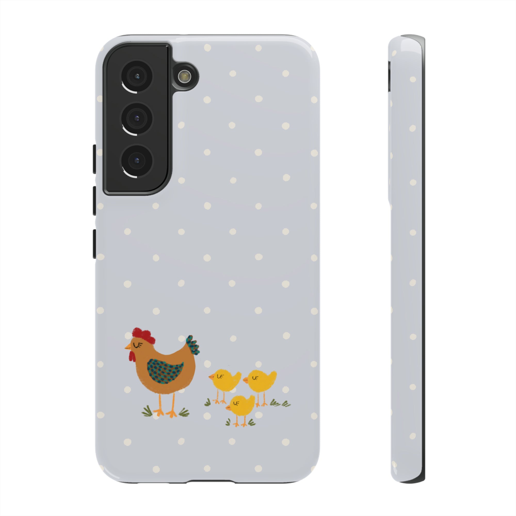 Chicken and Chicks on Blue Polk-a-dot  - Tough Phone Case