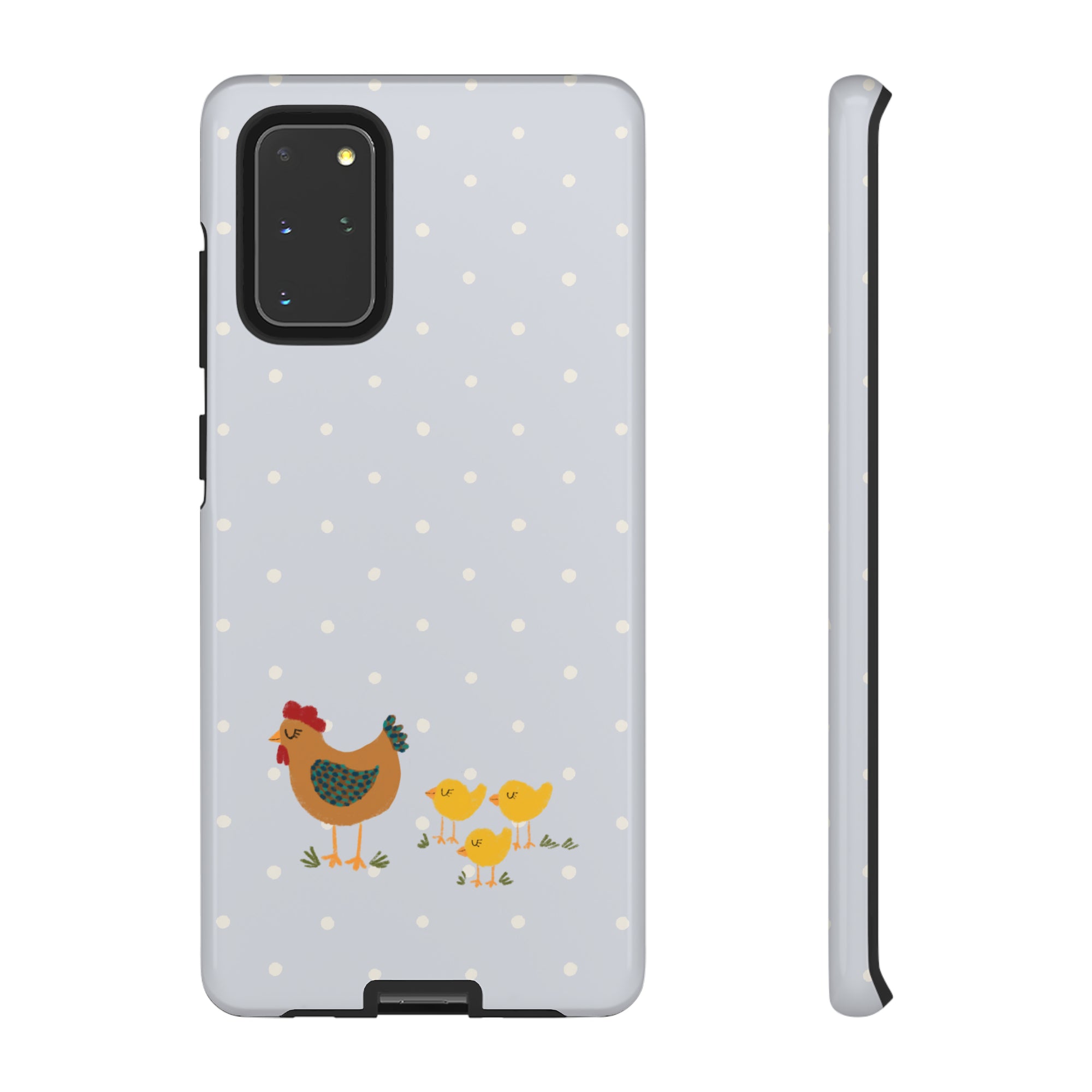 Chicken and Chicks on Blue Polk-a-dot  - Tough Phone Case