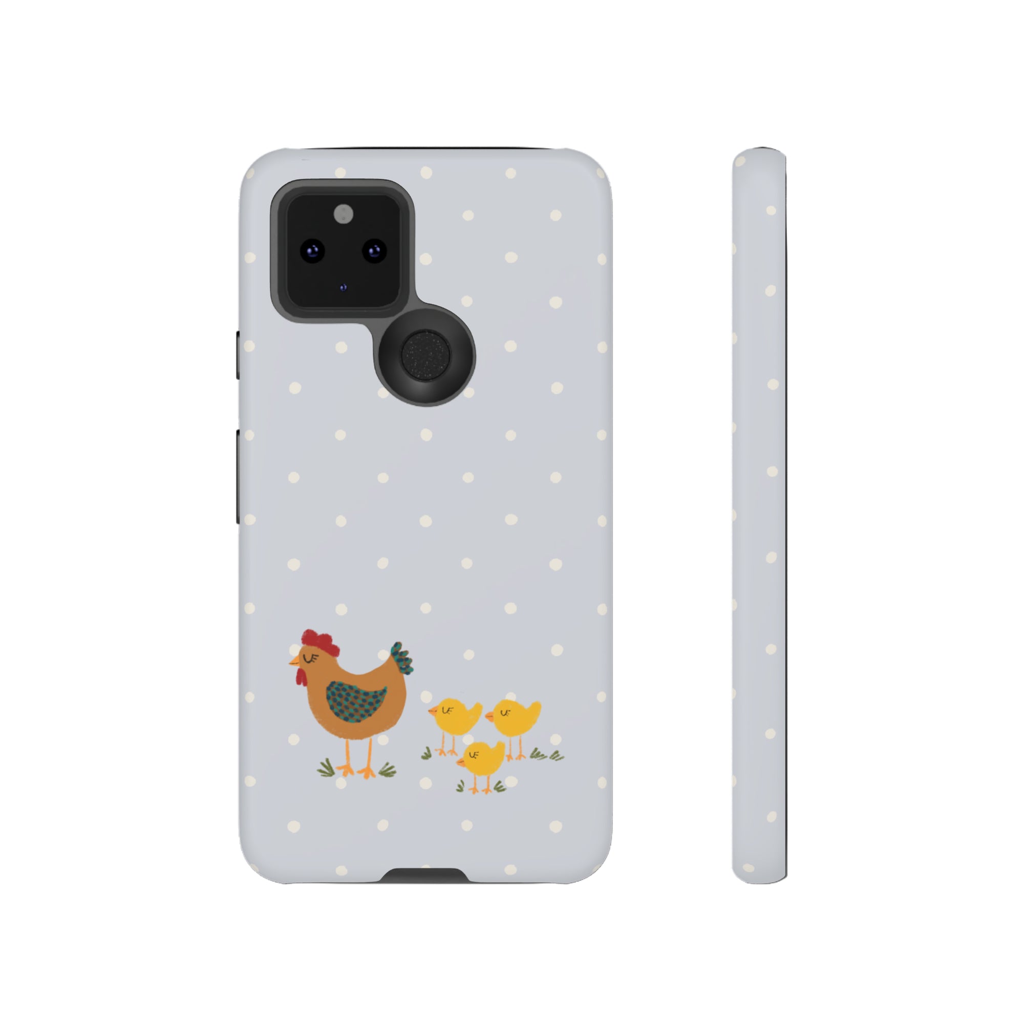 Chicken and Chicks on Blue Polk-a-dot  - Tough Phone Case