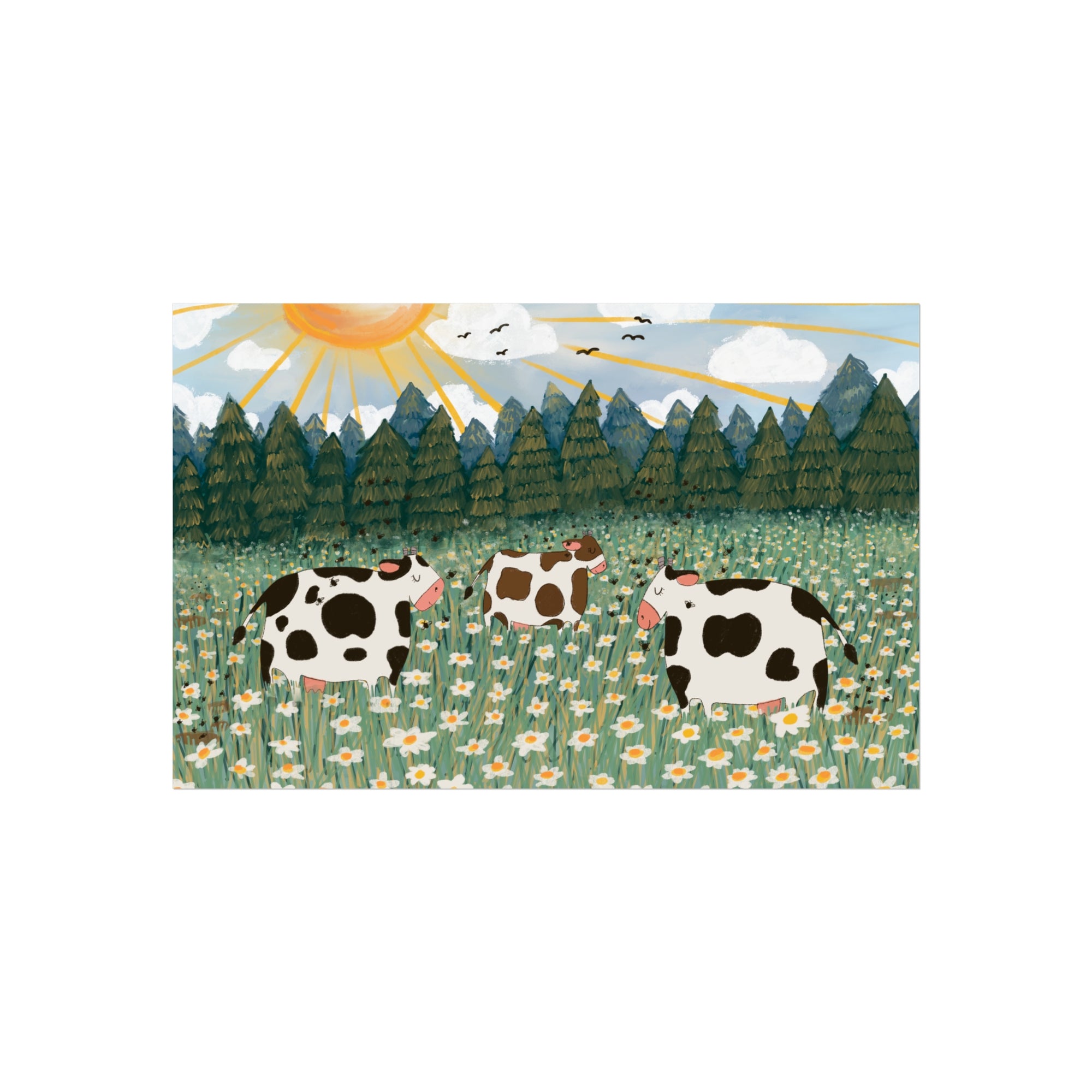 Happy Cows in a Daisy Field - Fine Art Print