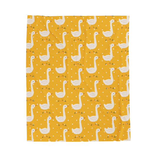 Sweet Goose on Yellow Polk-a-dot - Velveteen Plush Blanket
