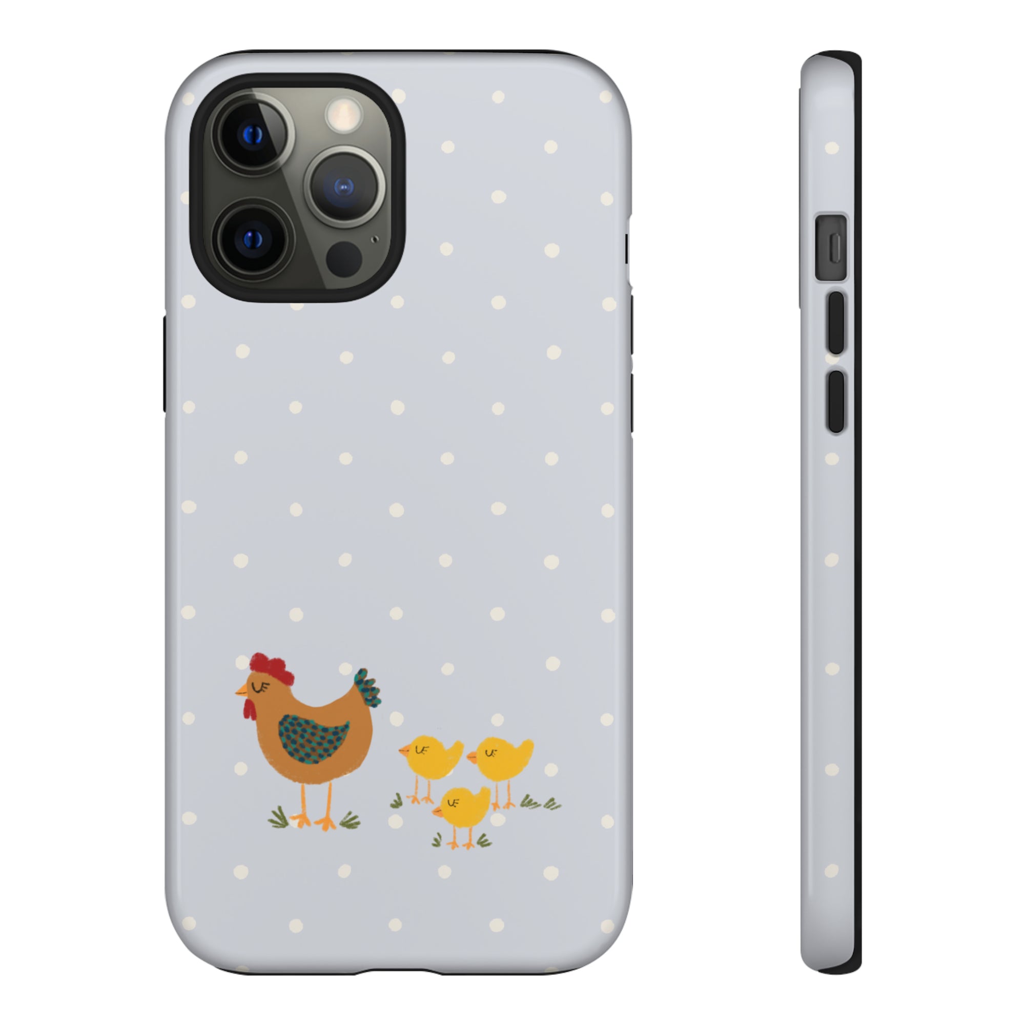 Chicken and Chicks on Blue Polk-a-dot  - Tough Phone Case