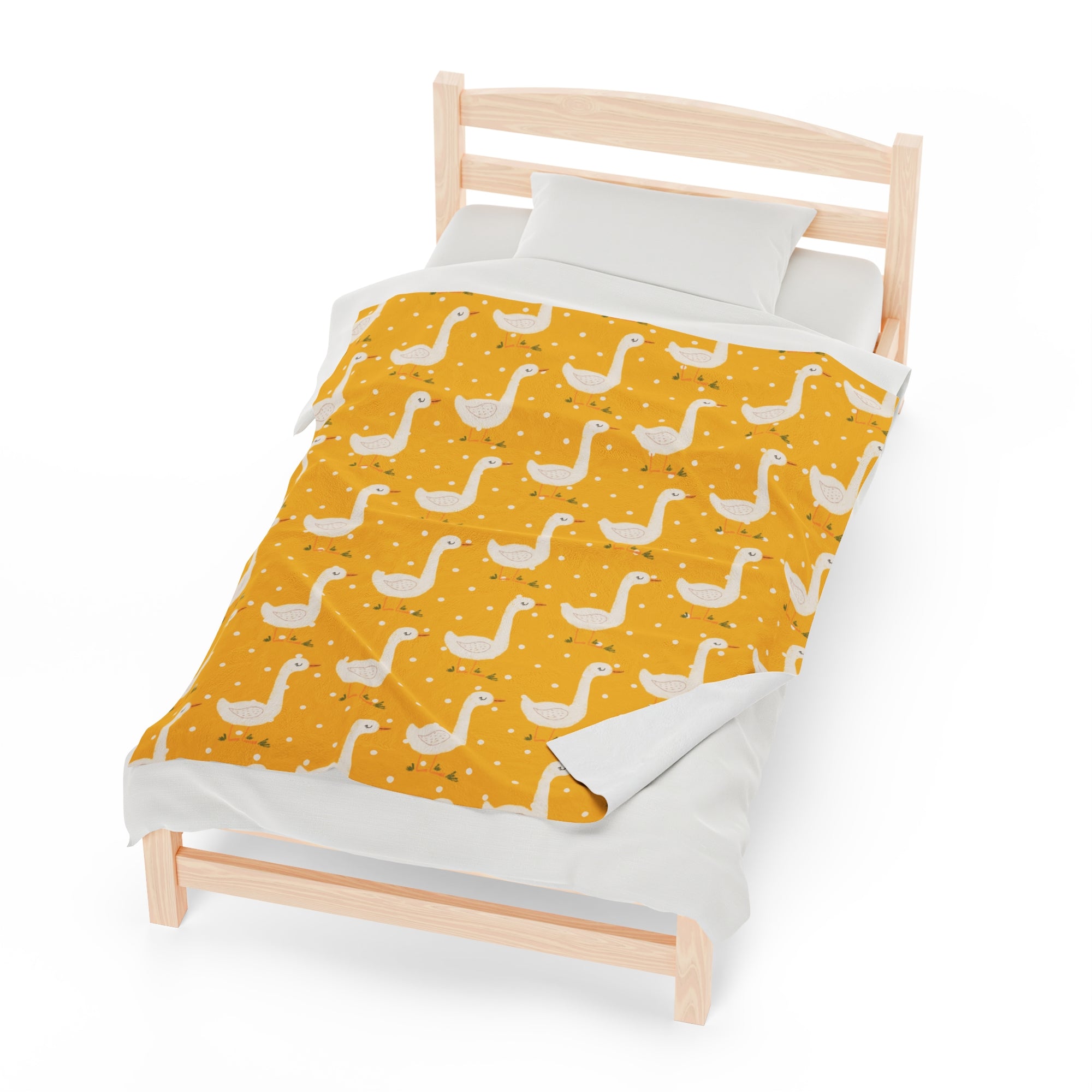 Sweet Goose on Yellow Polk-a-dot - Velveteen Plush Blanket