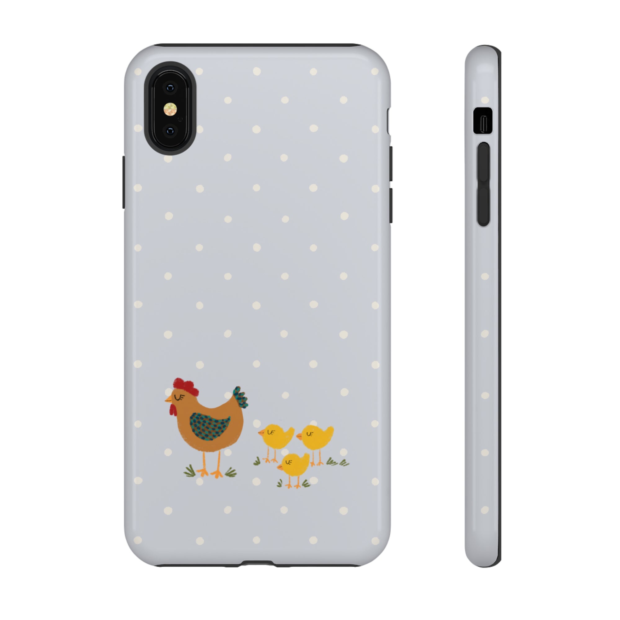 Chicken and Chicks on Blue Polk-a-dot  - Tough Phone Case