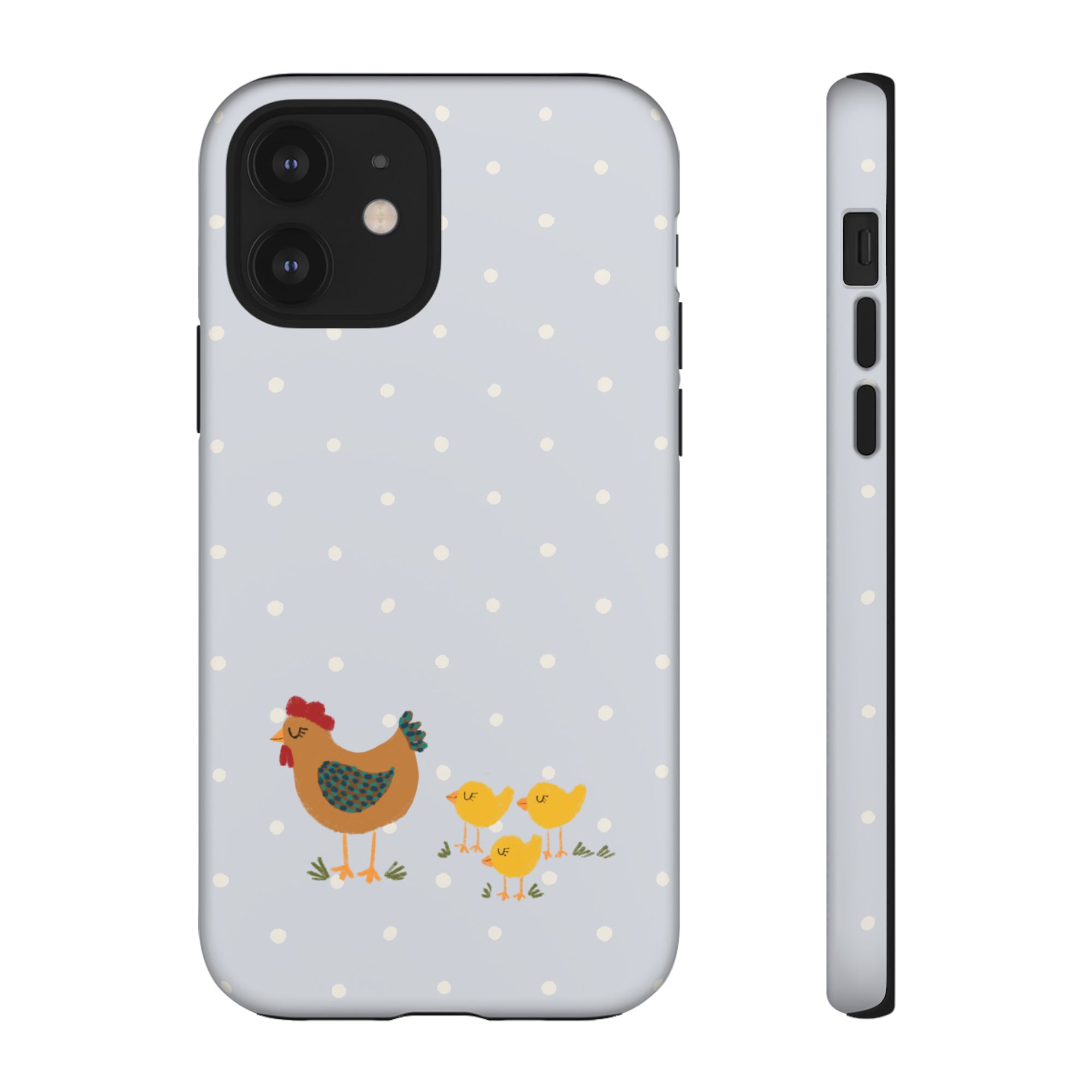 Chicken and Chicks on Blue Polk-a-dot  - Tough Phone Case