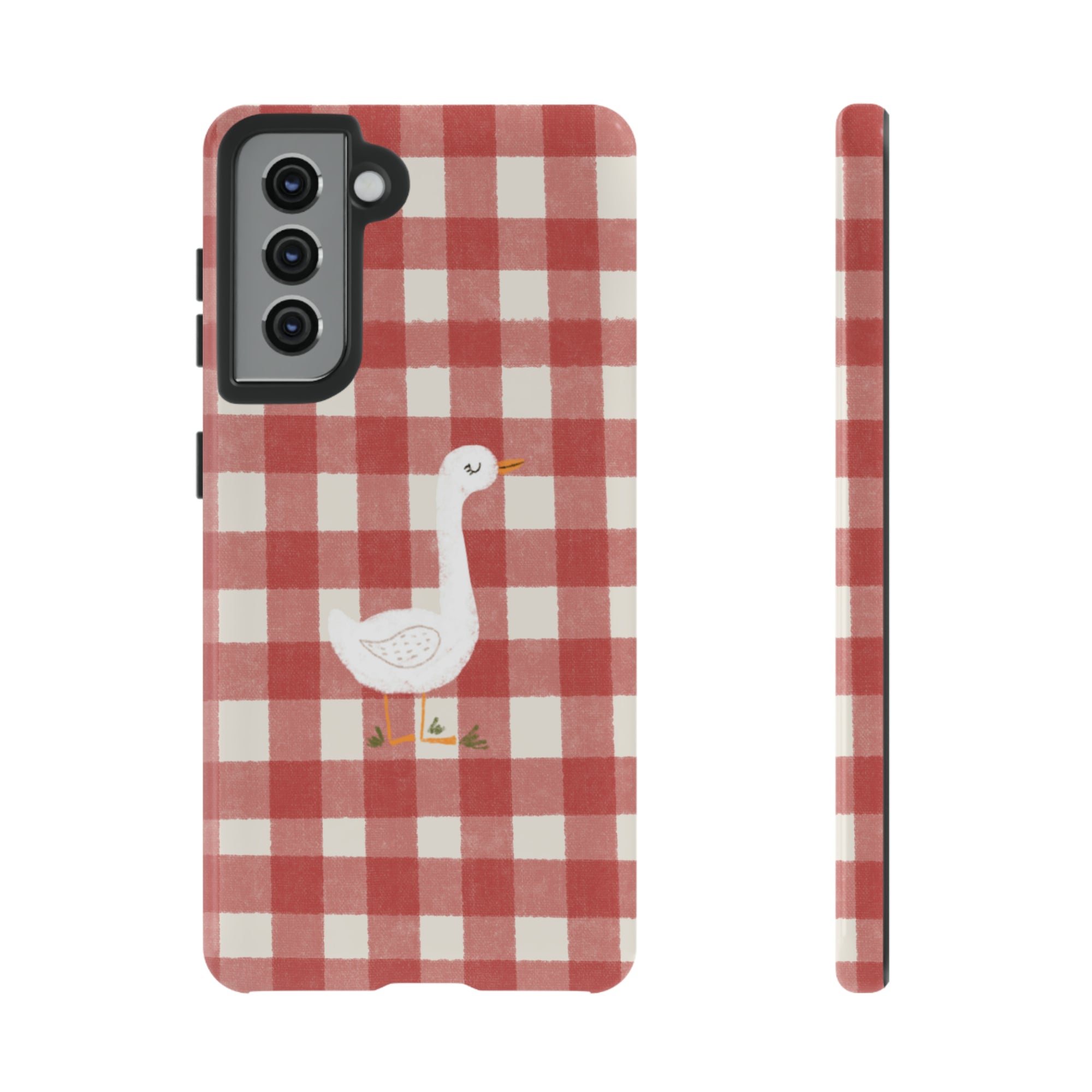 Sweet Goose on Red Plaid - Tough Phone Case