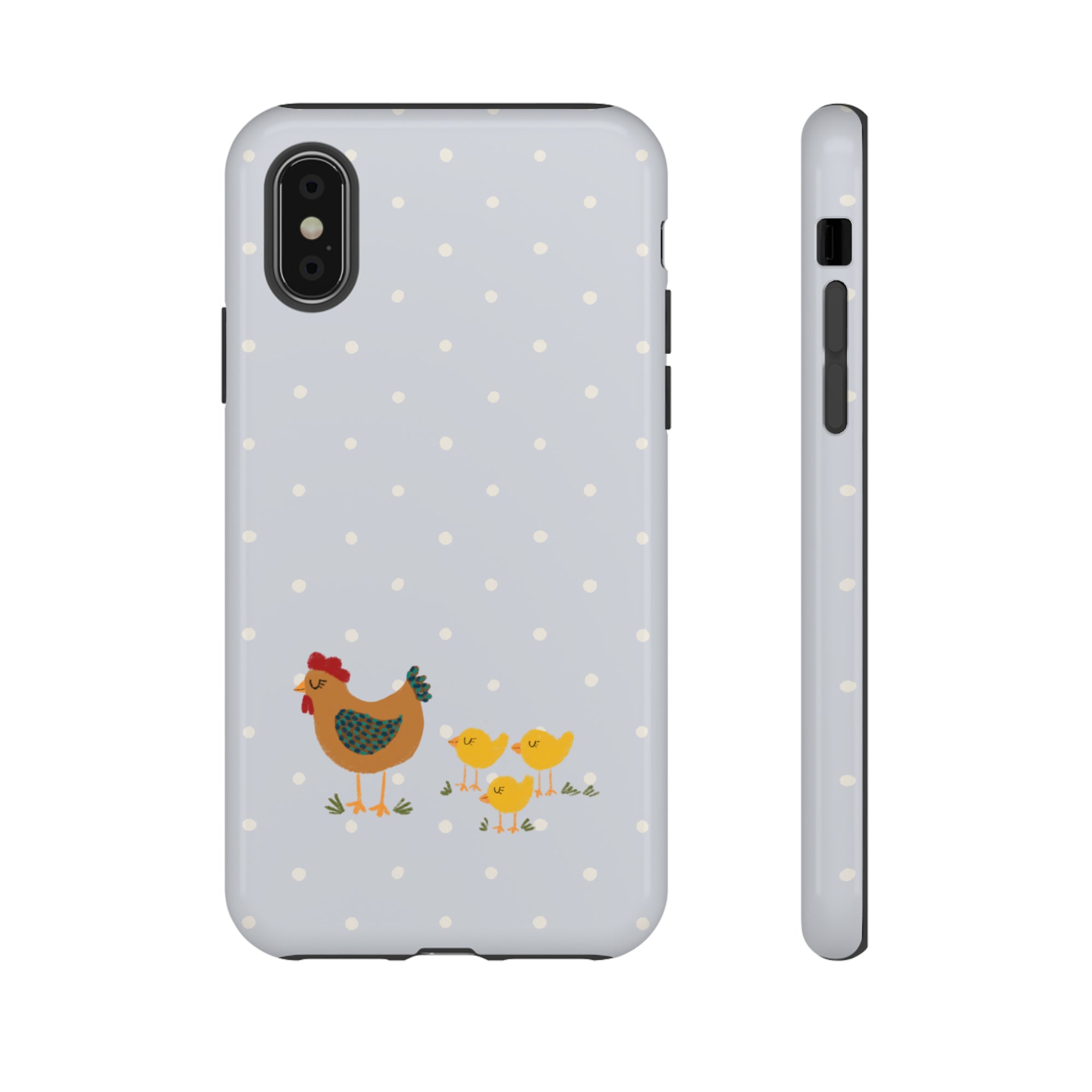 Chicken and Chicks on Blue Polk-a-dot  - Tough Phone Case