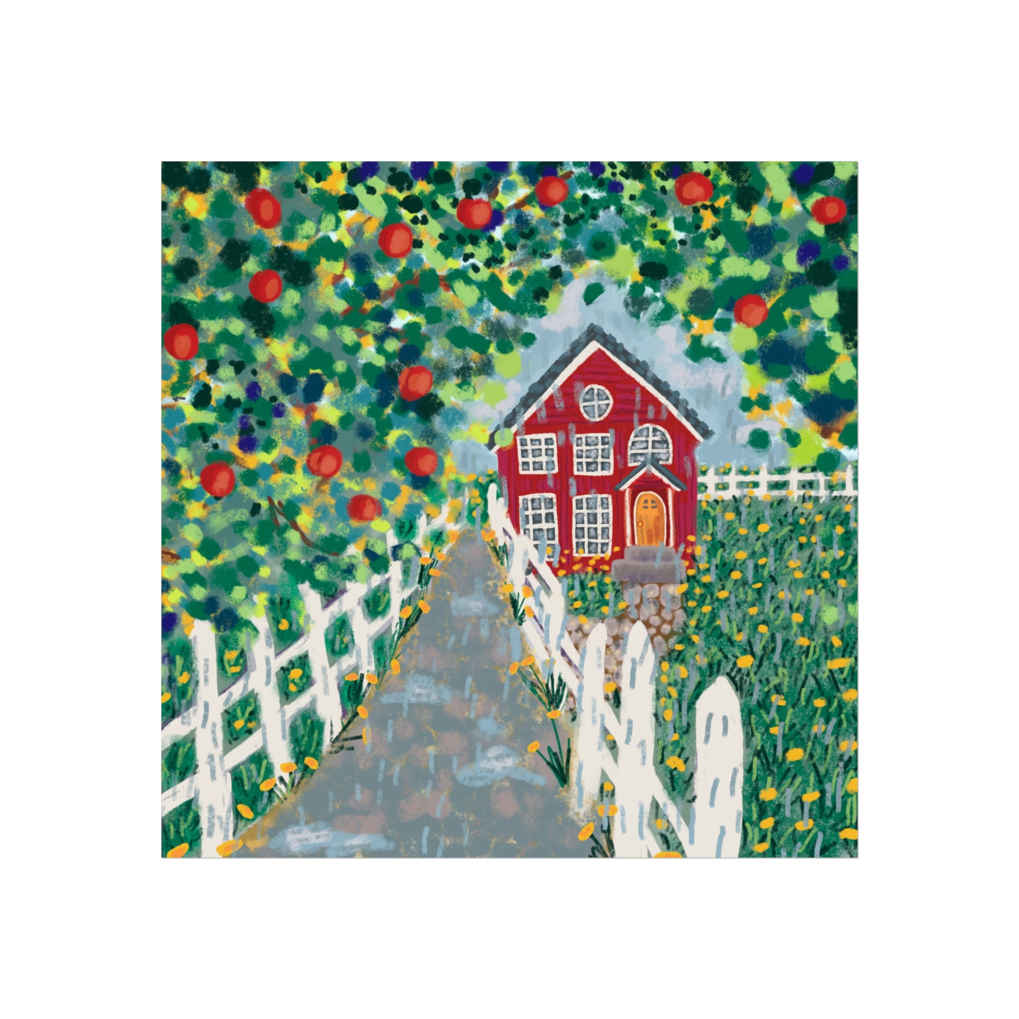 Rainy Red House in Countryside - Fine Art Print