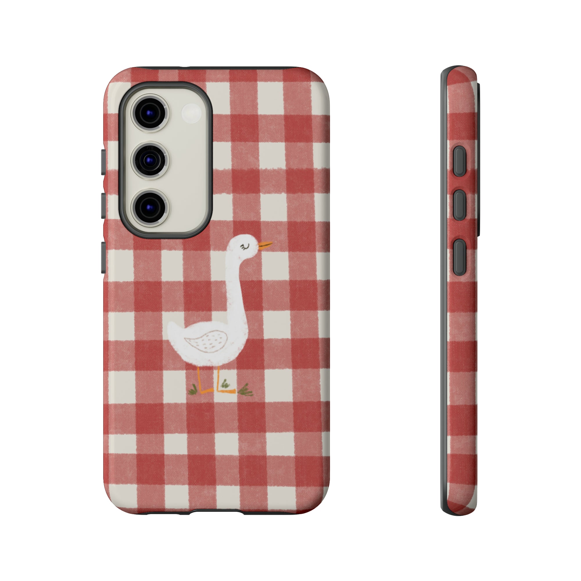 Sweet Goose on Red Plaid - Tough Phone Case