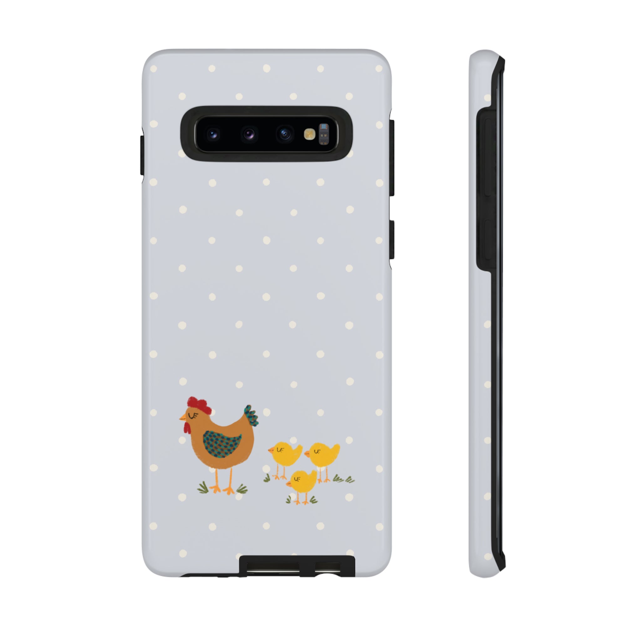 Chicken and Chicks on Blue Polk-a-dot  - Tough Phone Case