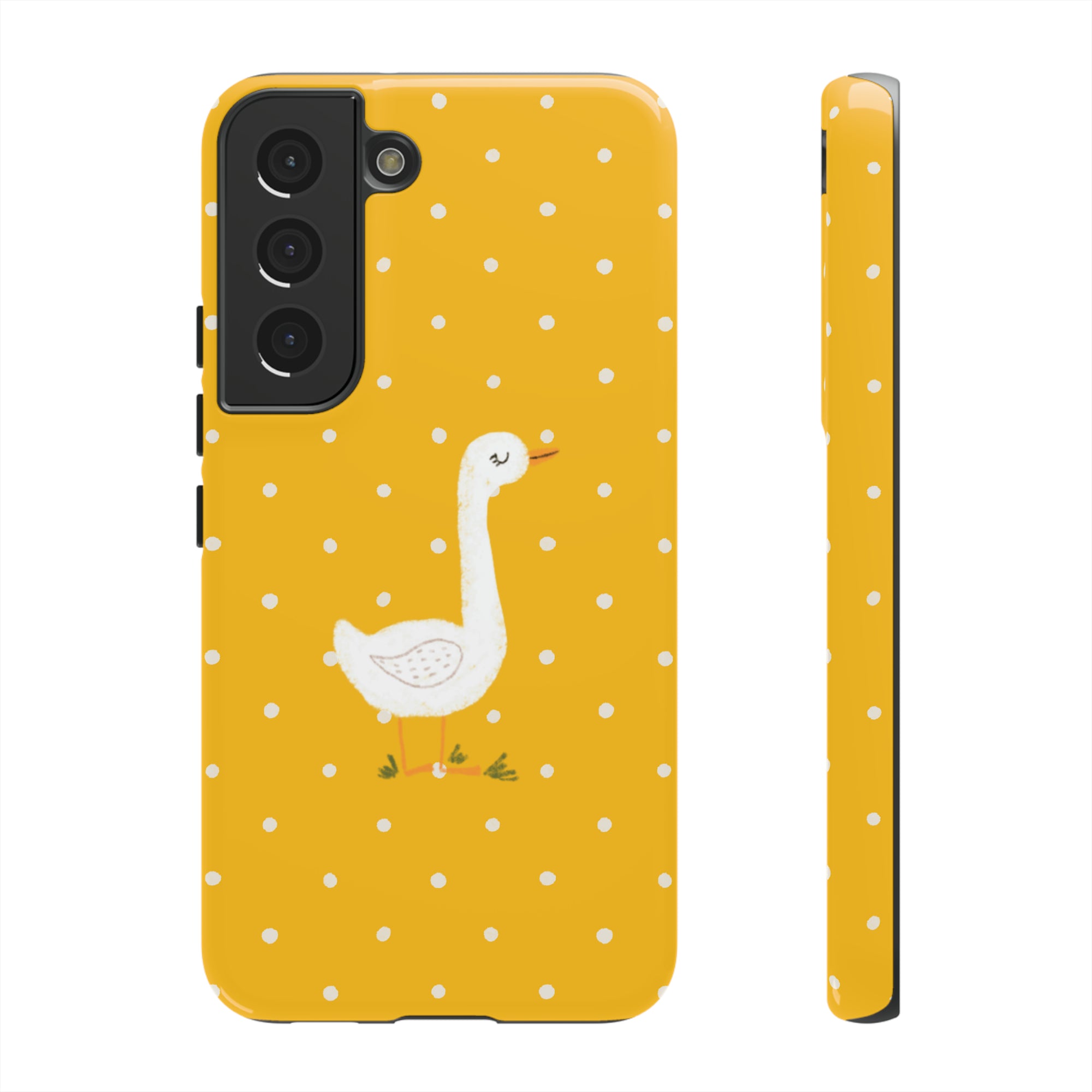 Sweet Goose on Yellow Polk-a-dot  - Tough Phone Case