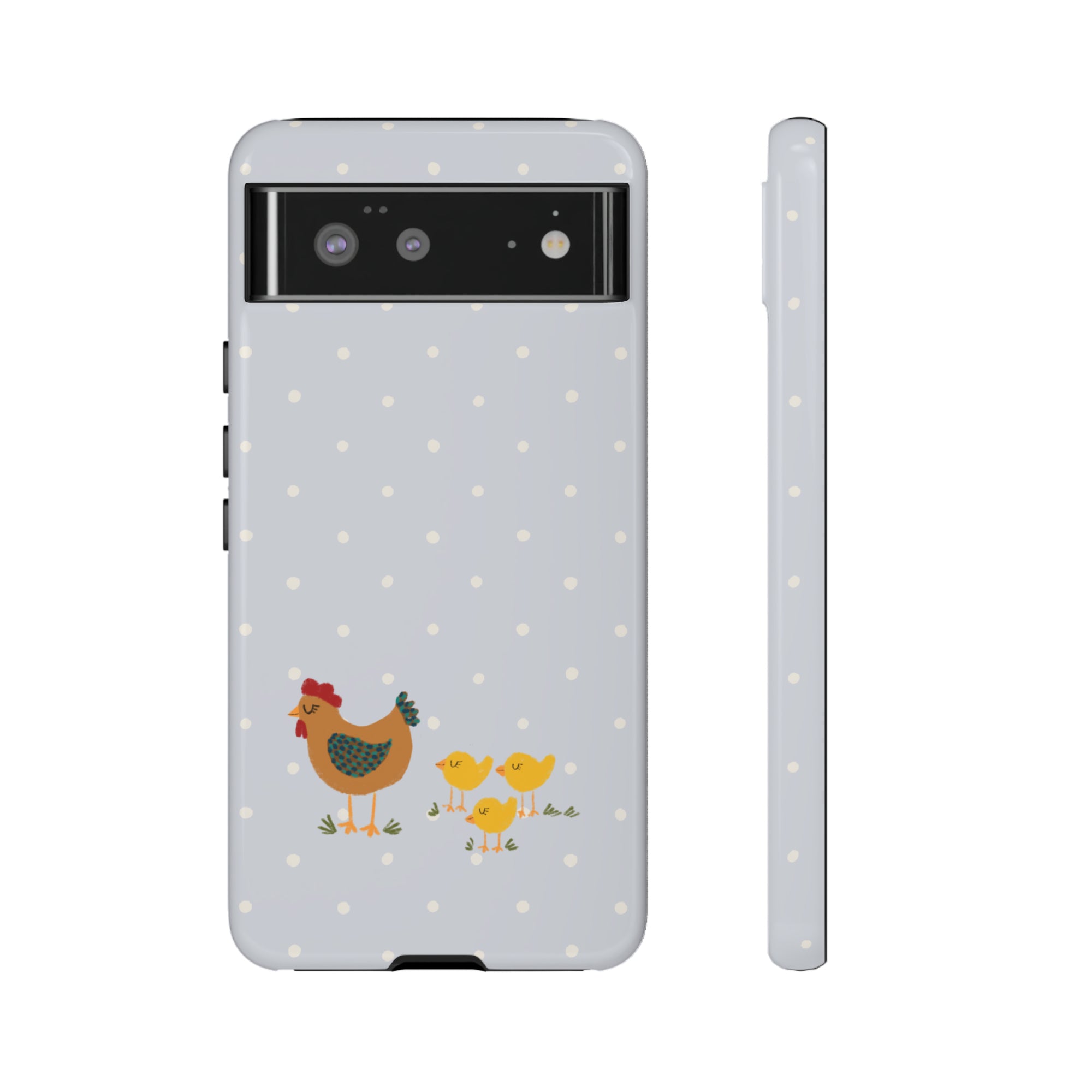 Chicken and Chicks on Blue Polk-a-dot  - Tough Phone Case