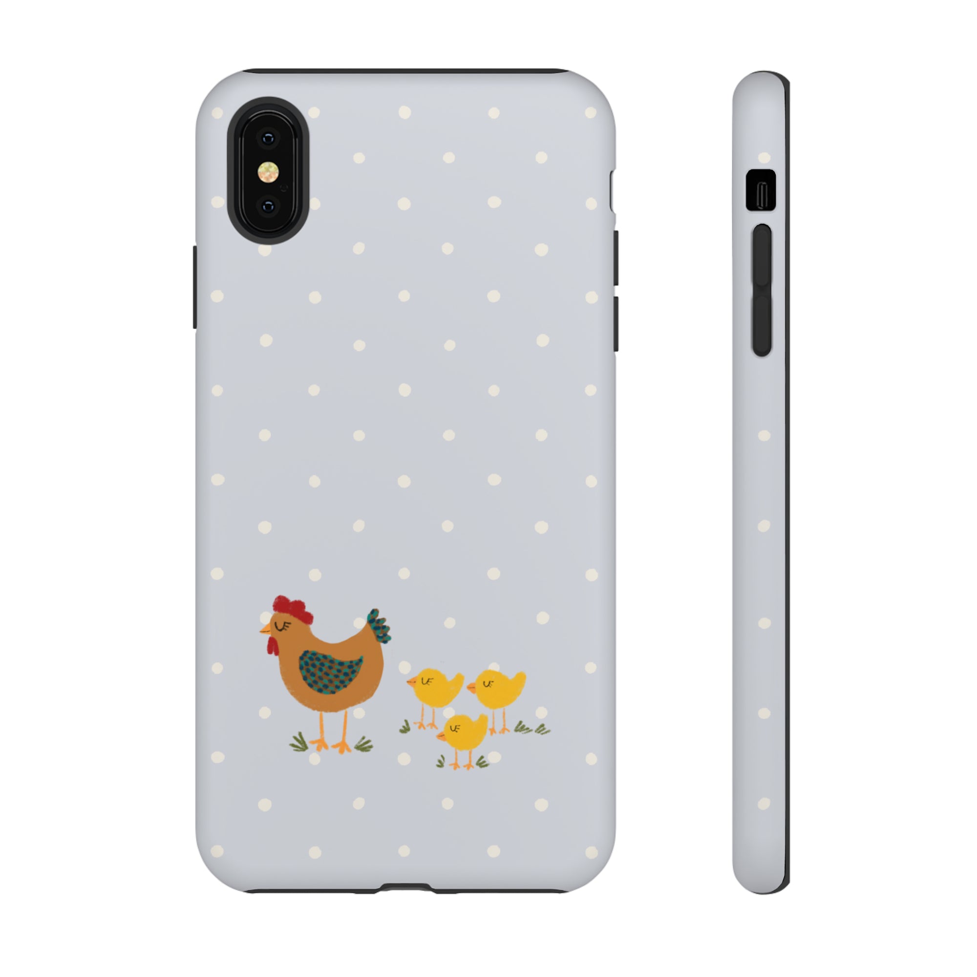 Chicken and Chicks on Blue Polk-a-dot  - Tough Phone Case