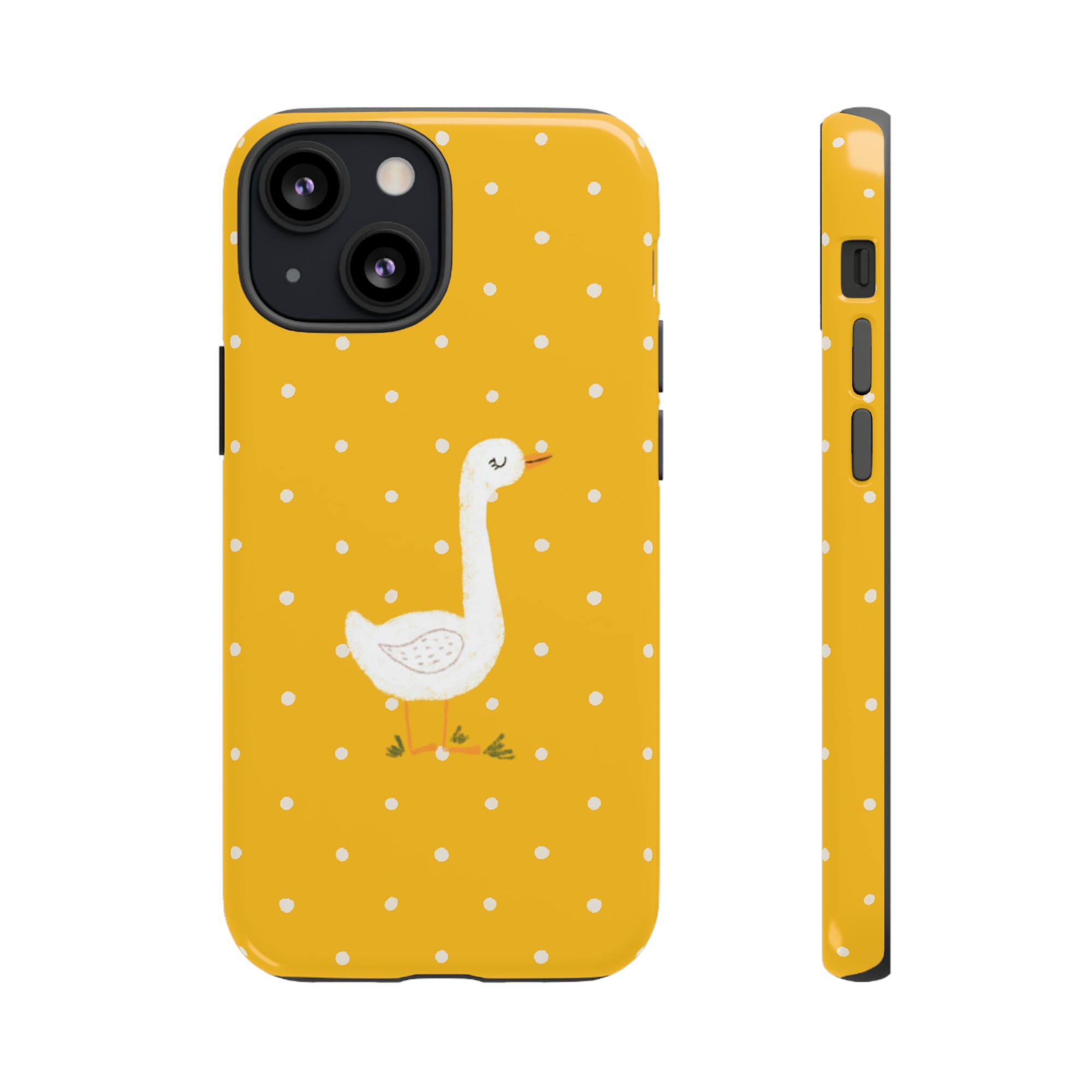 Sweet Goose on Yellow Polk-a-dot  - Tough Phone Case