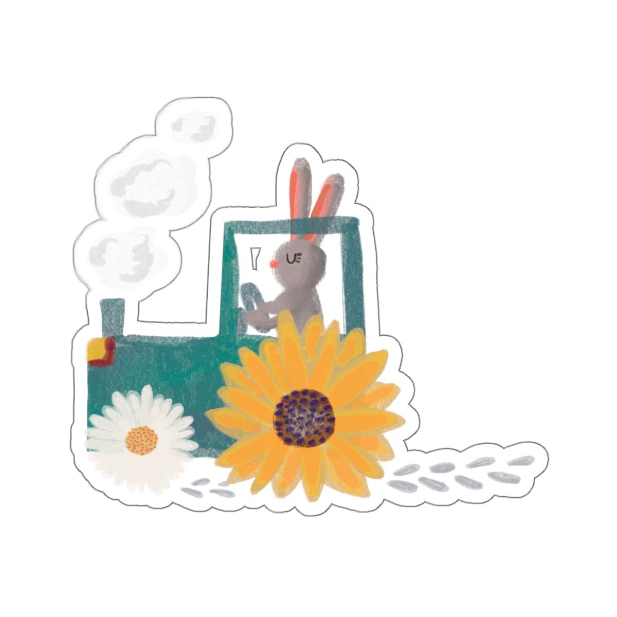 Bunny on a Flower Tractor - Sticker