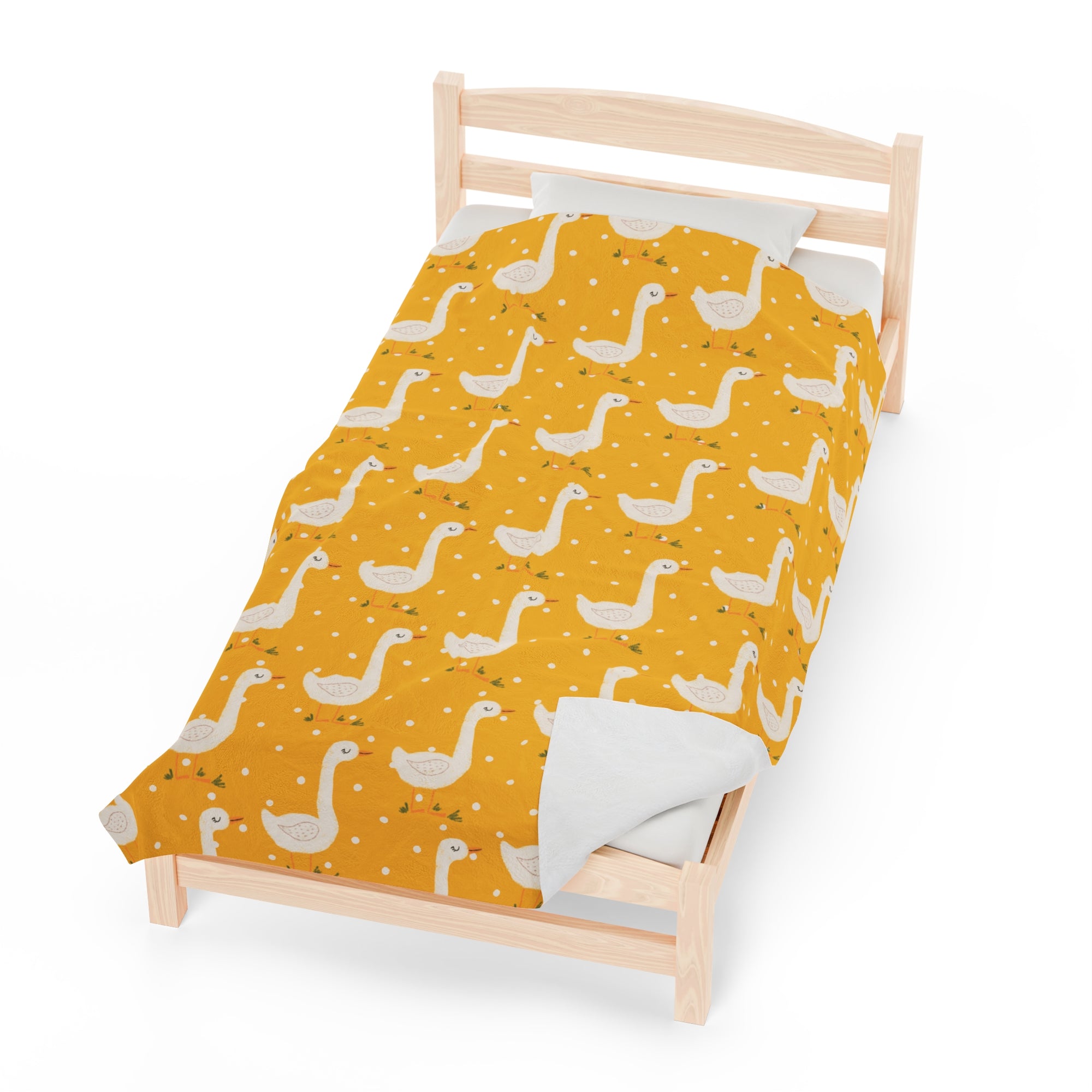 Sweet Goose on Yellow Polk-a-dot - Velveteen Plush Blanket