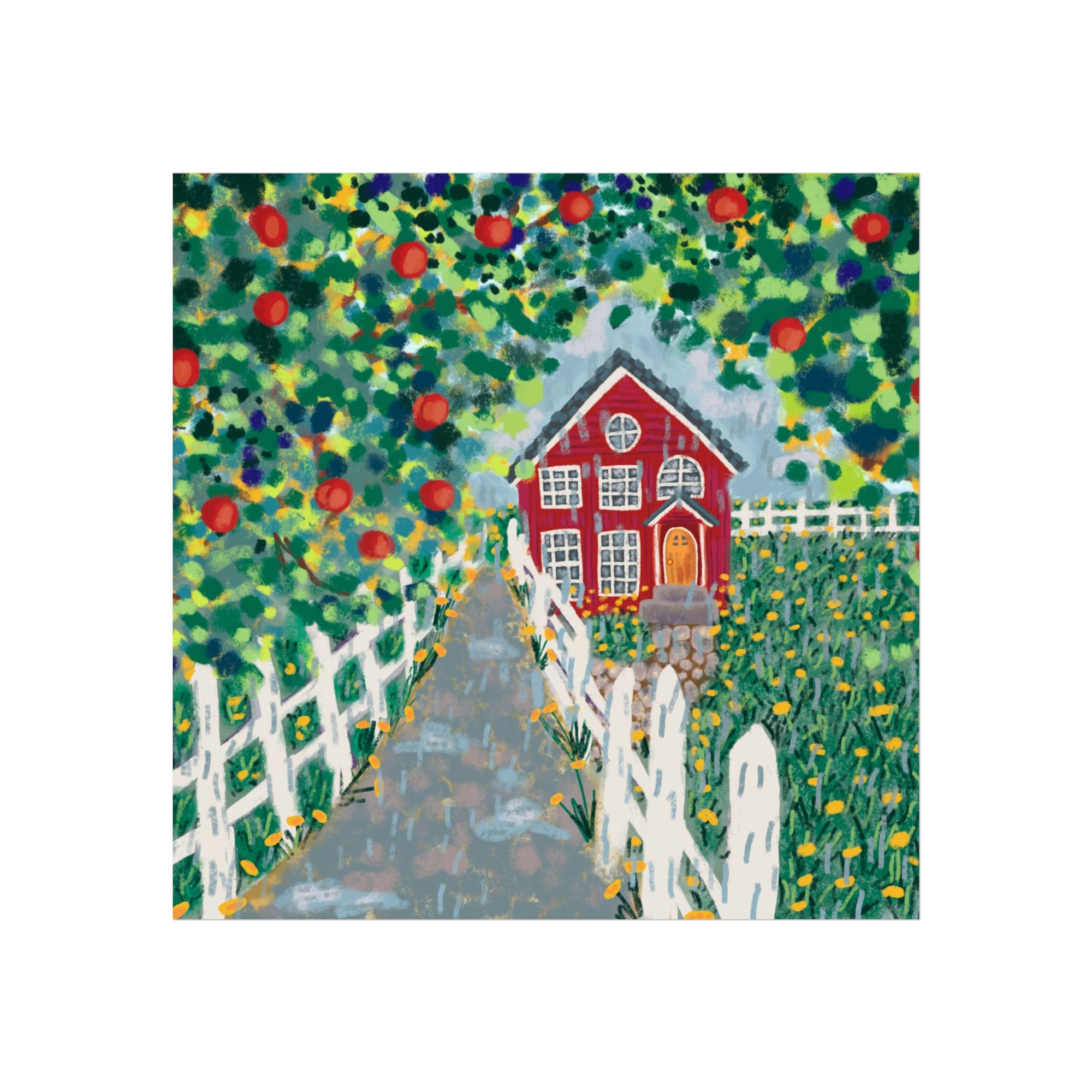 Rainy Red House in Countryside - Fine Art Print