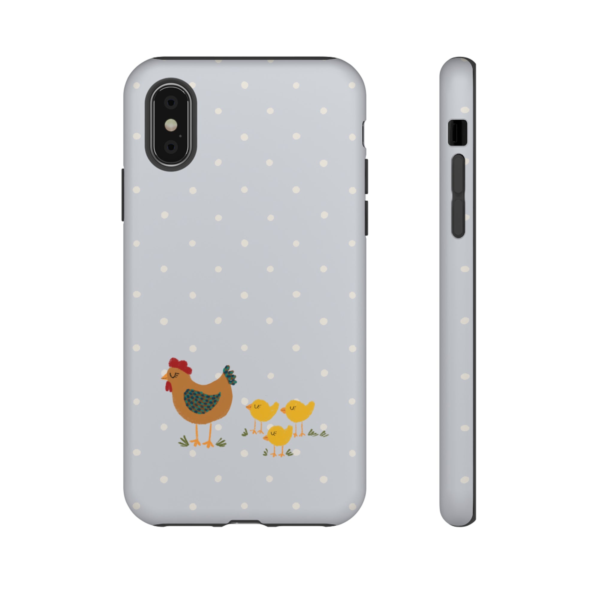 Chicken and Chicks on Blue Polk-a-dot  - Tough Phone Case