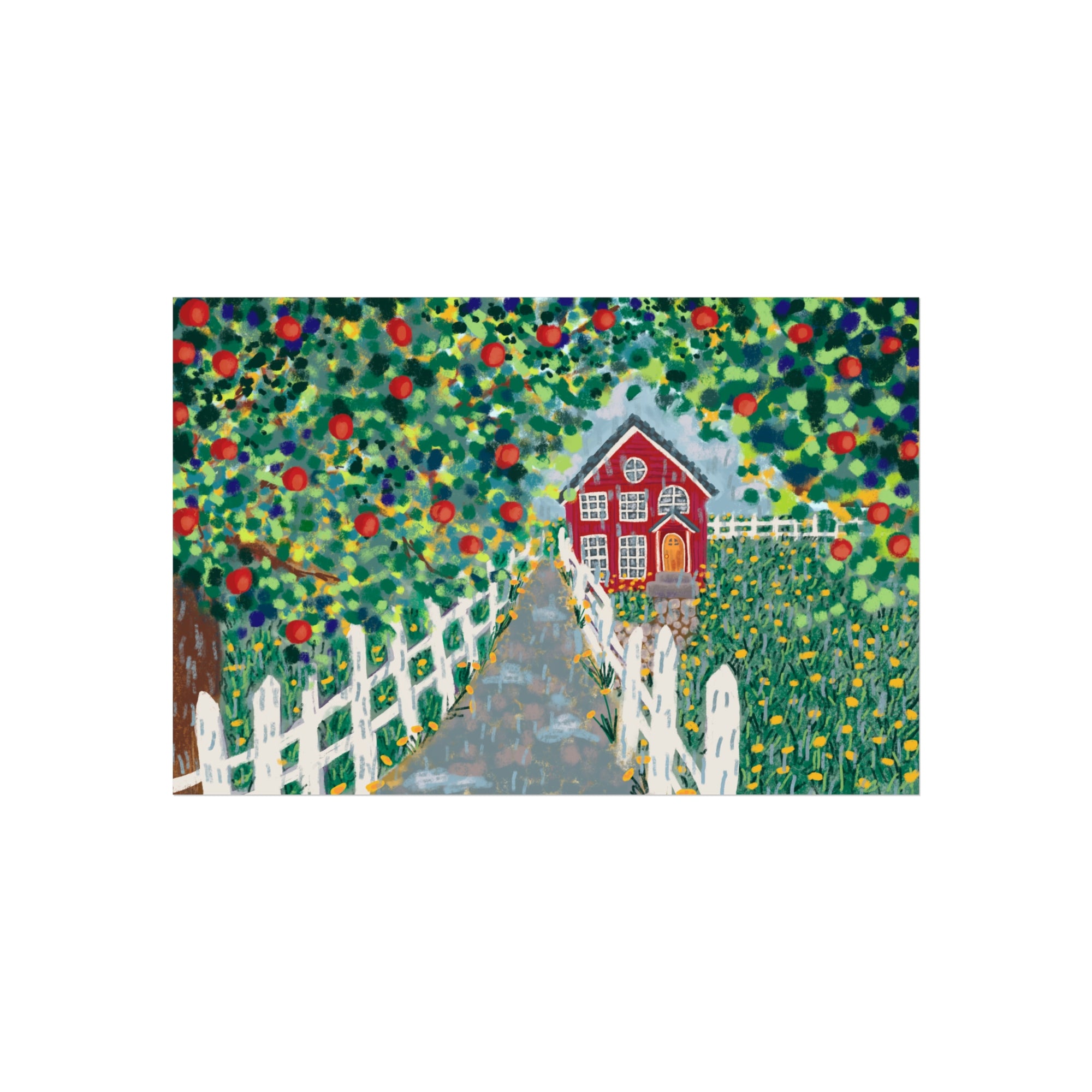 Rainy Red House in Countryside - Fine Art Print