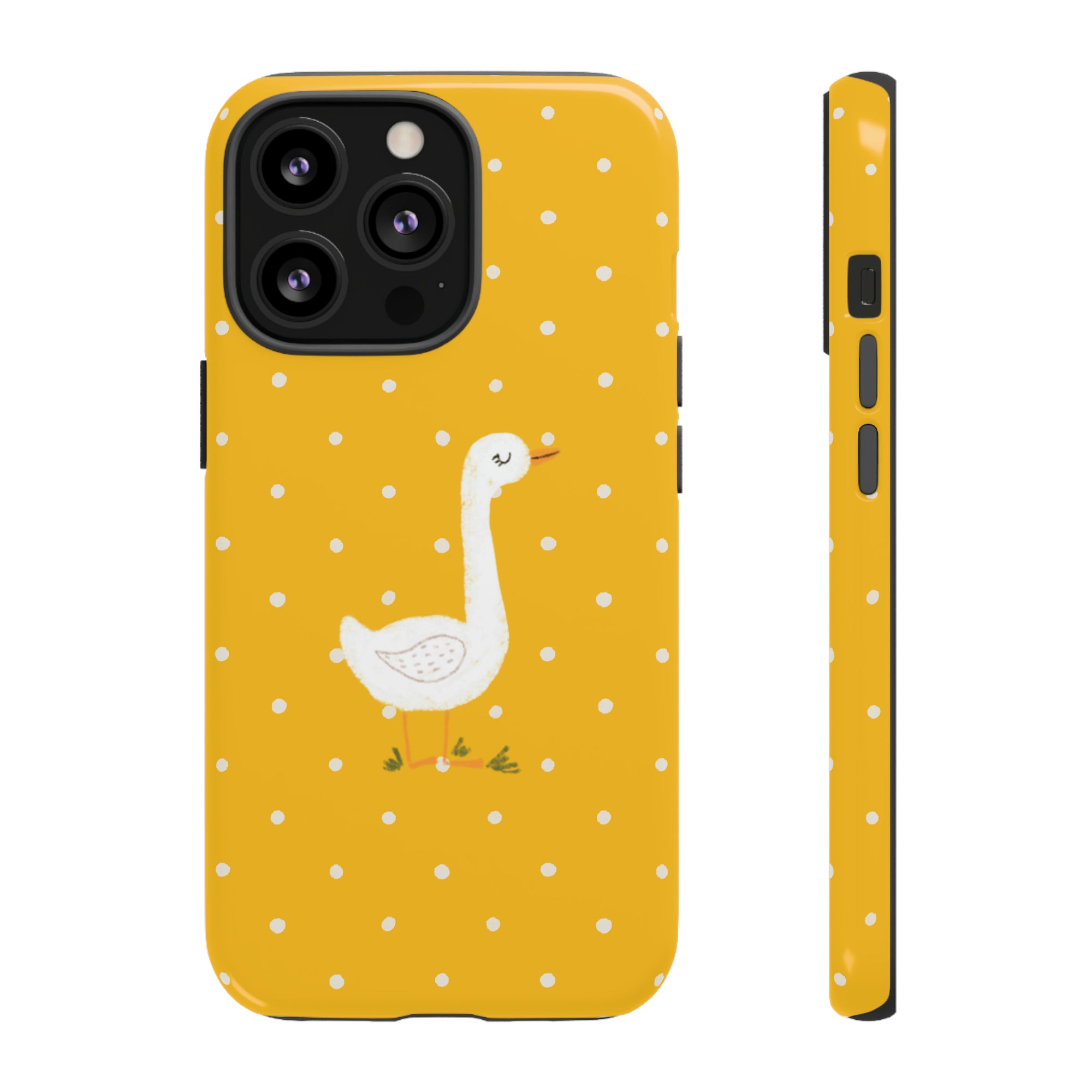 Sweet Goose on Yellow Polk-a-dot  - Tough Phone Case