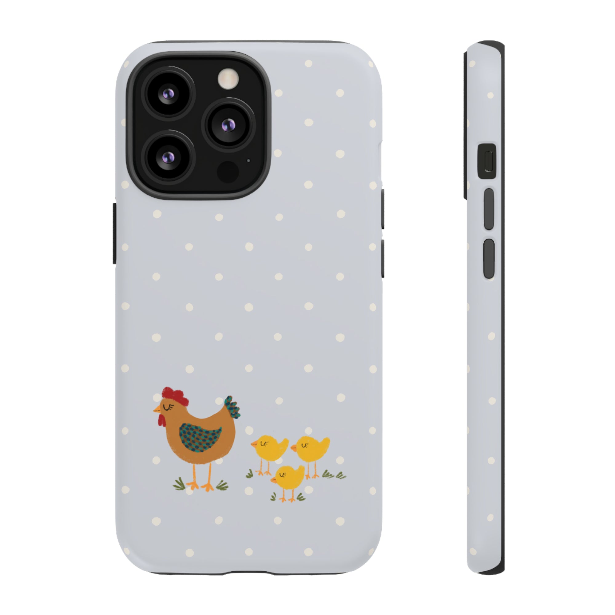 Chicken and Chicks on Blue Polk-a-dot  - Tough Phone Case