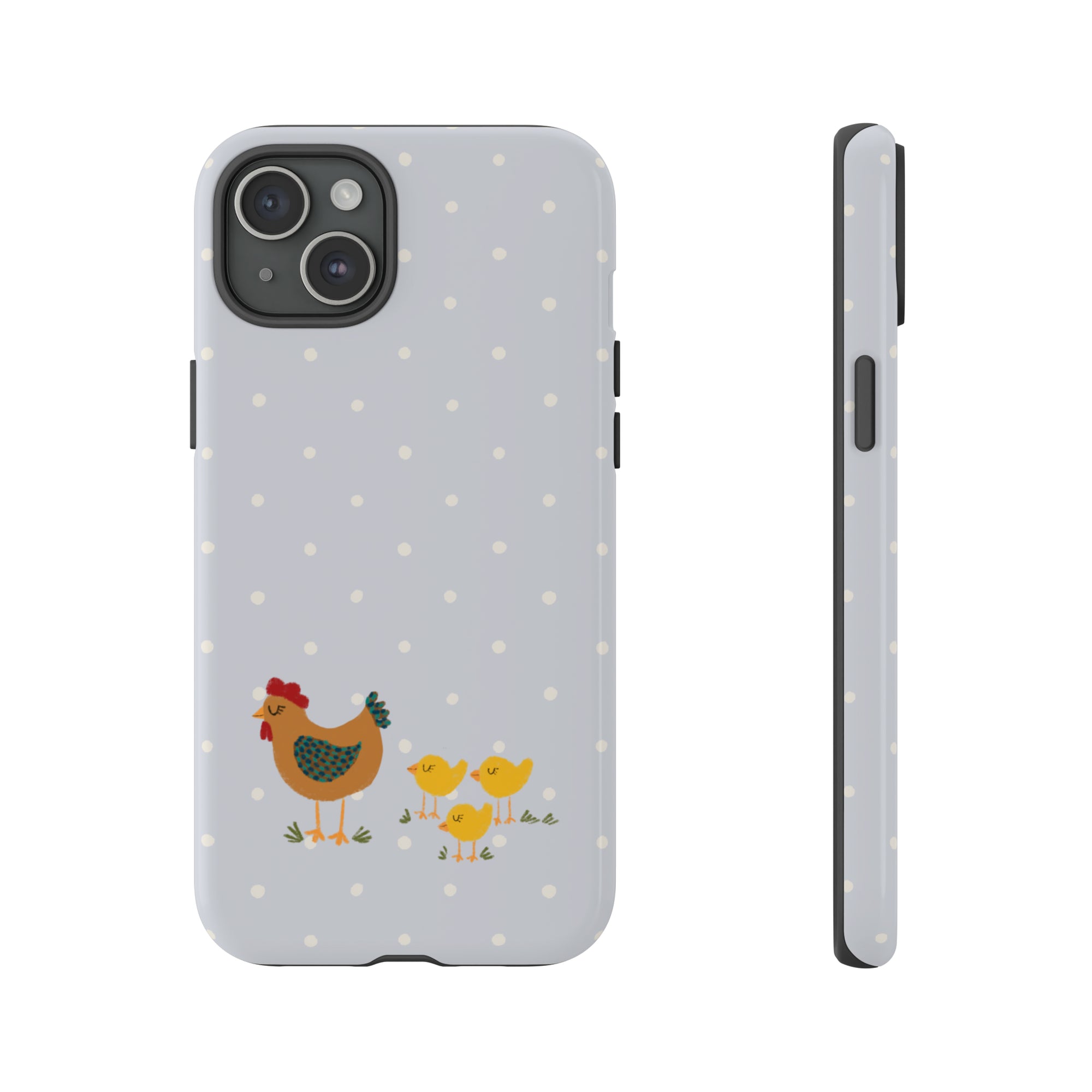 Chicken and Chicks on Blue Polk-a-dot  - Tough Phone Case