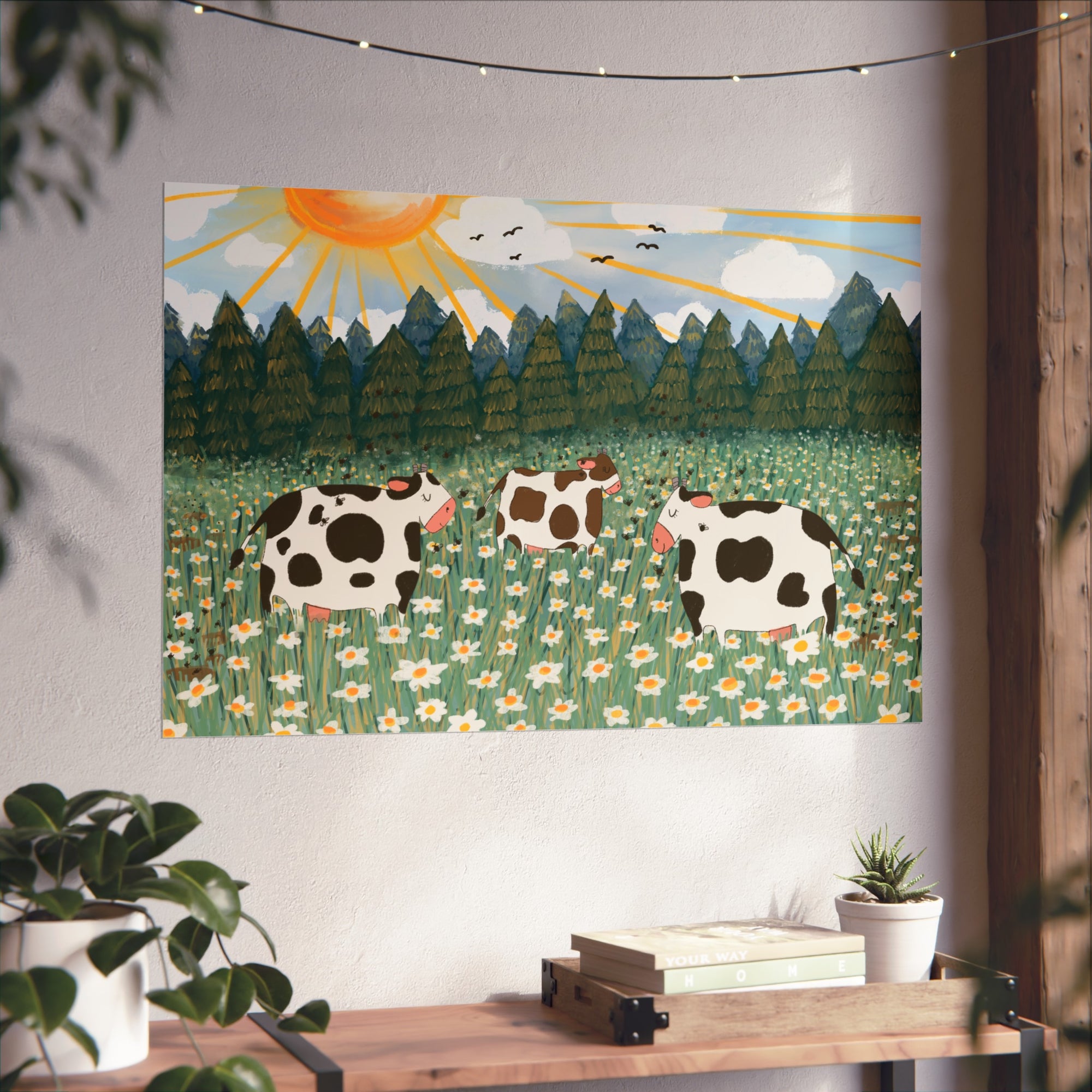 Happy Cows in a Daisy Field - Fine Art Print