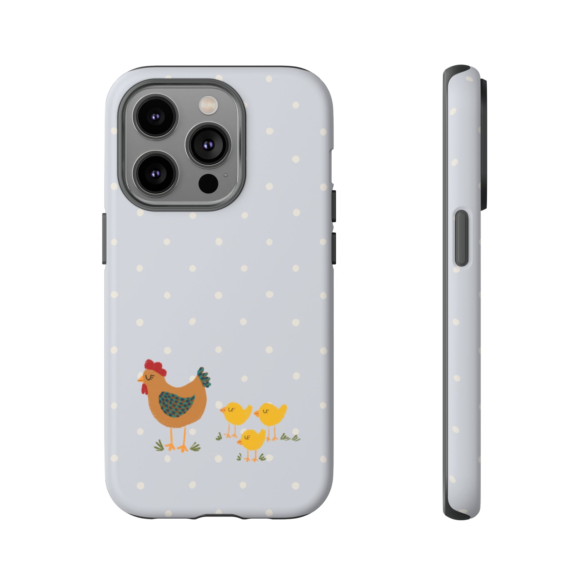 Chicken and Chicks on Blue Polk-a-dot  - Tough Phone Case