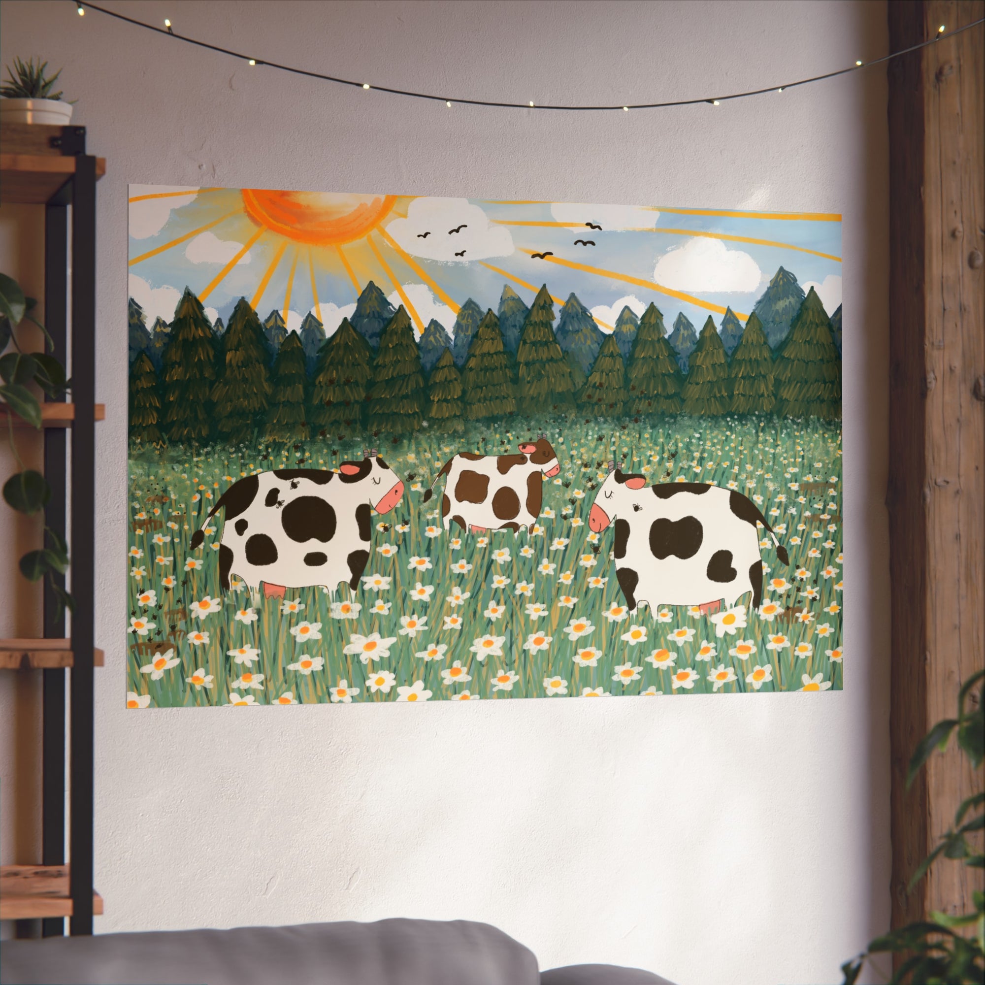 Happy Cows in a Daisy Field - Fine Art Print