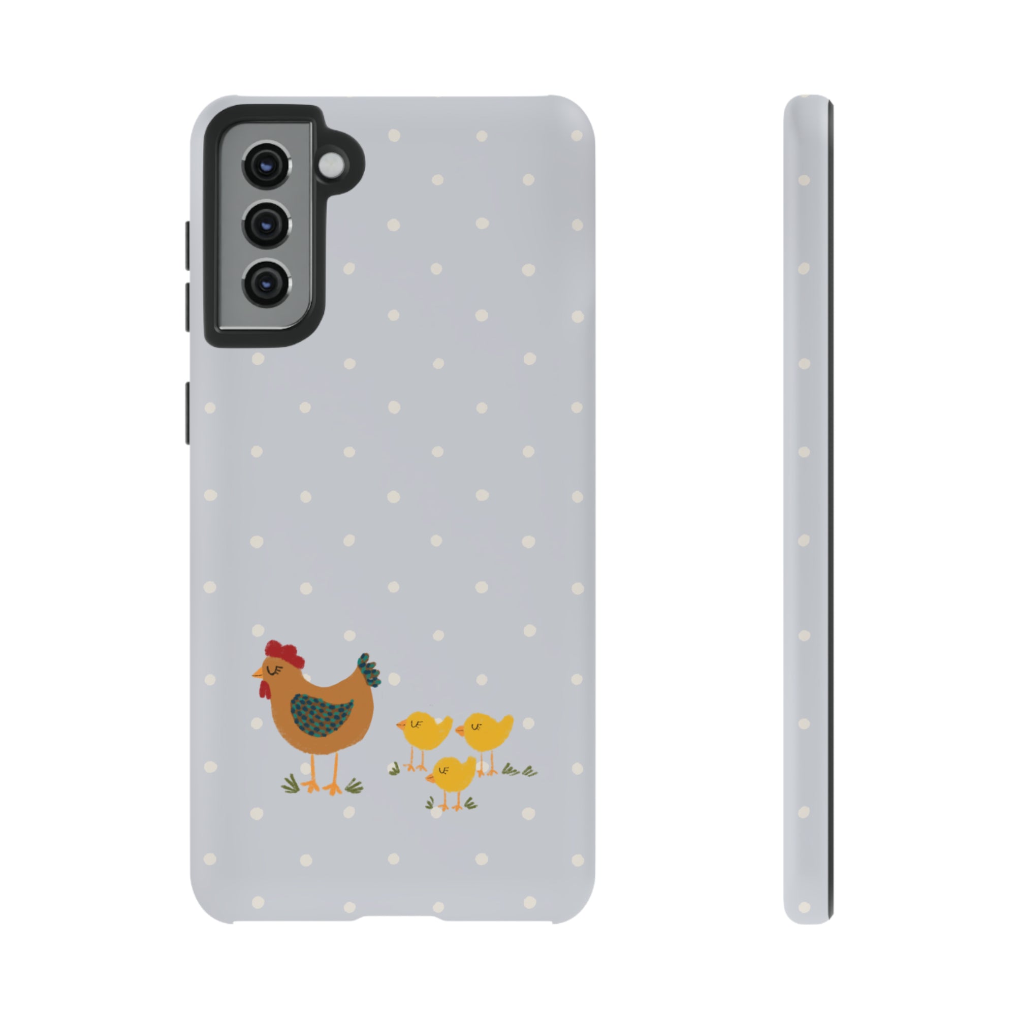 Chicken and Chicks on Blue Polk-a-dot  - Tough Phone Case