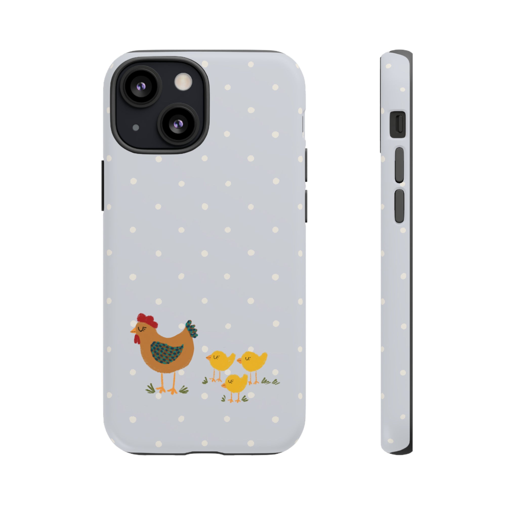 Chicken and Chicks on Blue Polk-a-dot  - Tough Phone Case