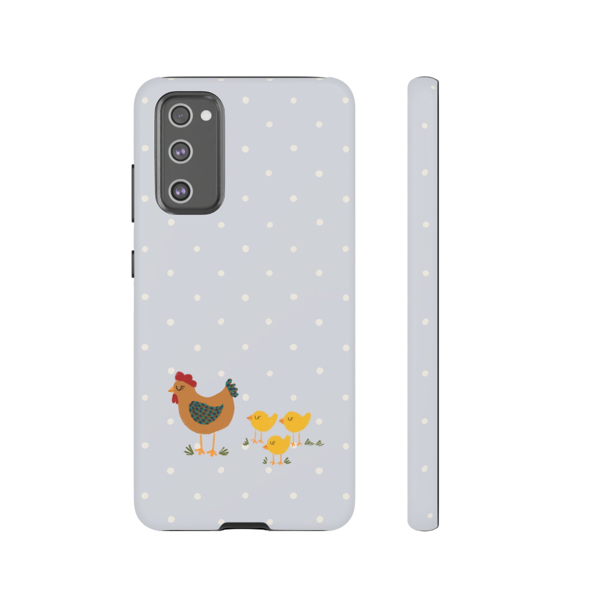 Chicken and Chicks on Blue Polk-a-dot  - Tough Phone Case