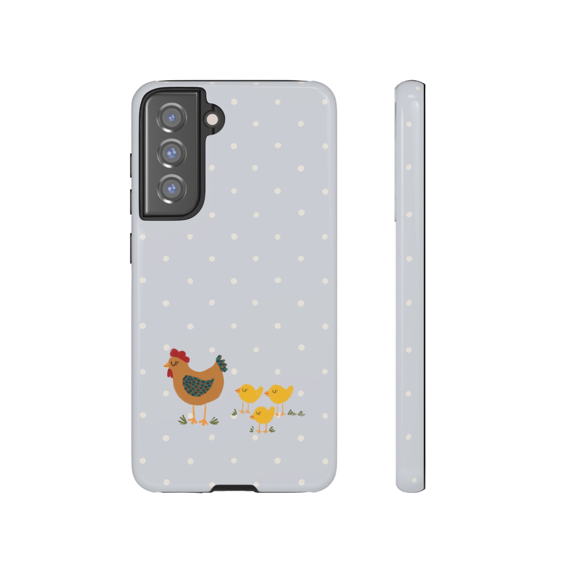 Chicken and Chicks on Blue Polk-a-dot  - Tough Phone Case