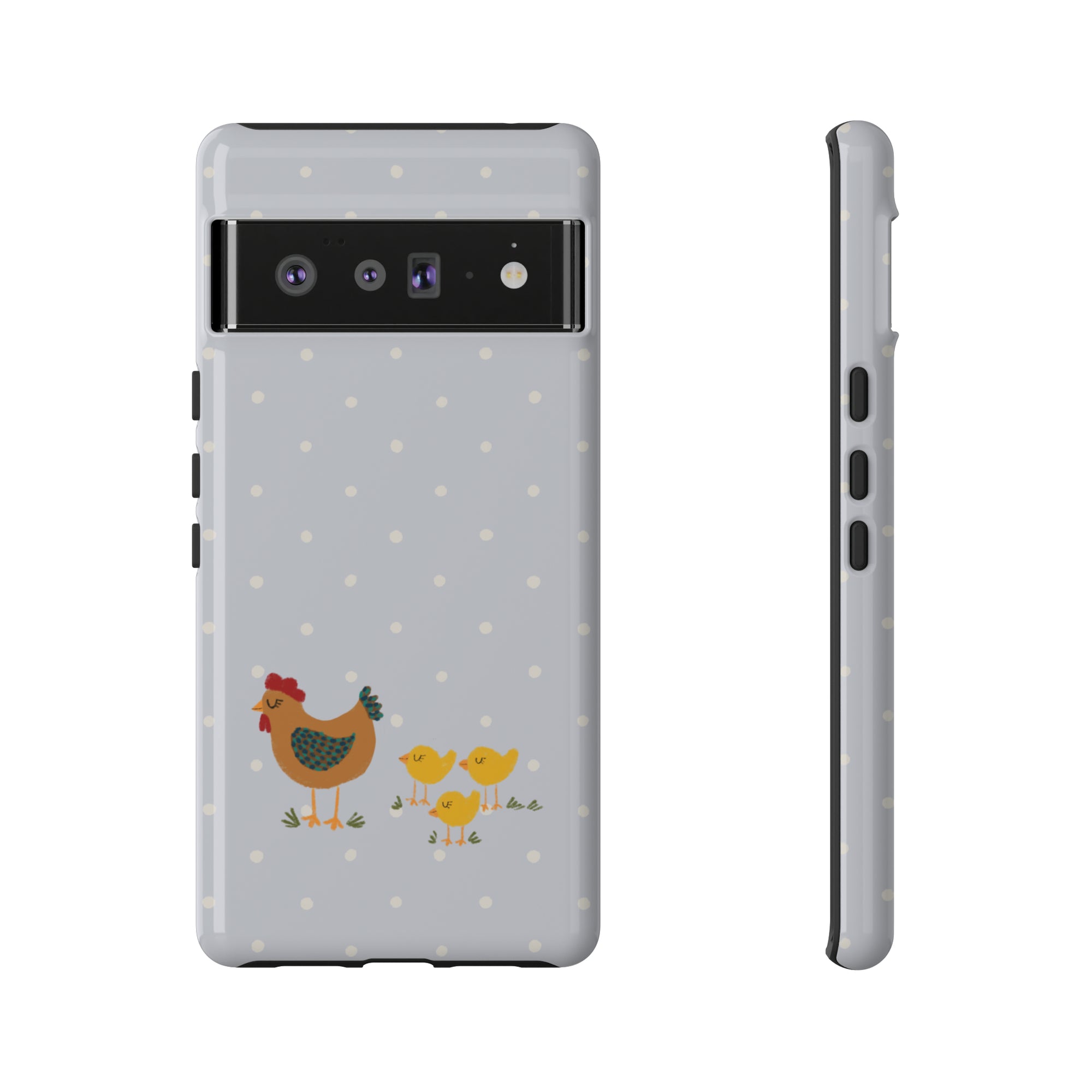 Chicken and Chicks on Blue Polk-a-dot  - Tough Phone Case